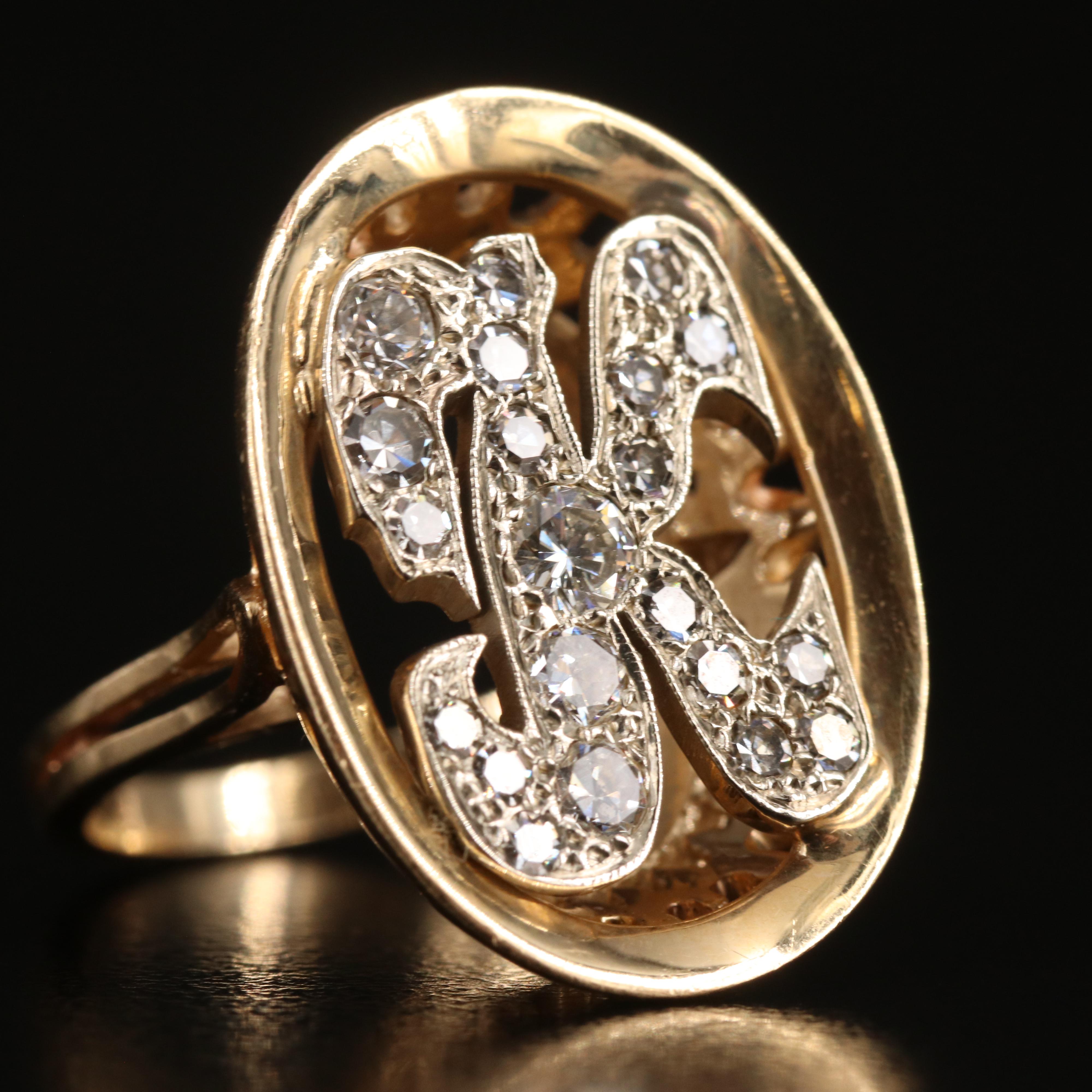 Vintage 14K 0.71 CTW Diamond "K" Monogram Ring