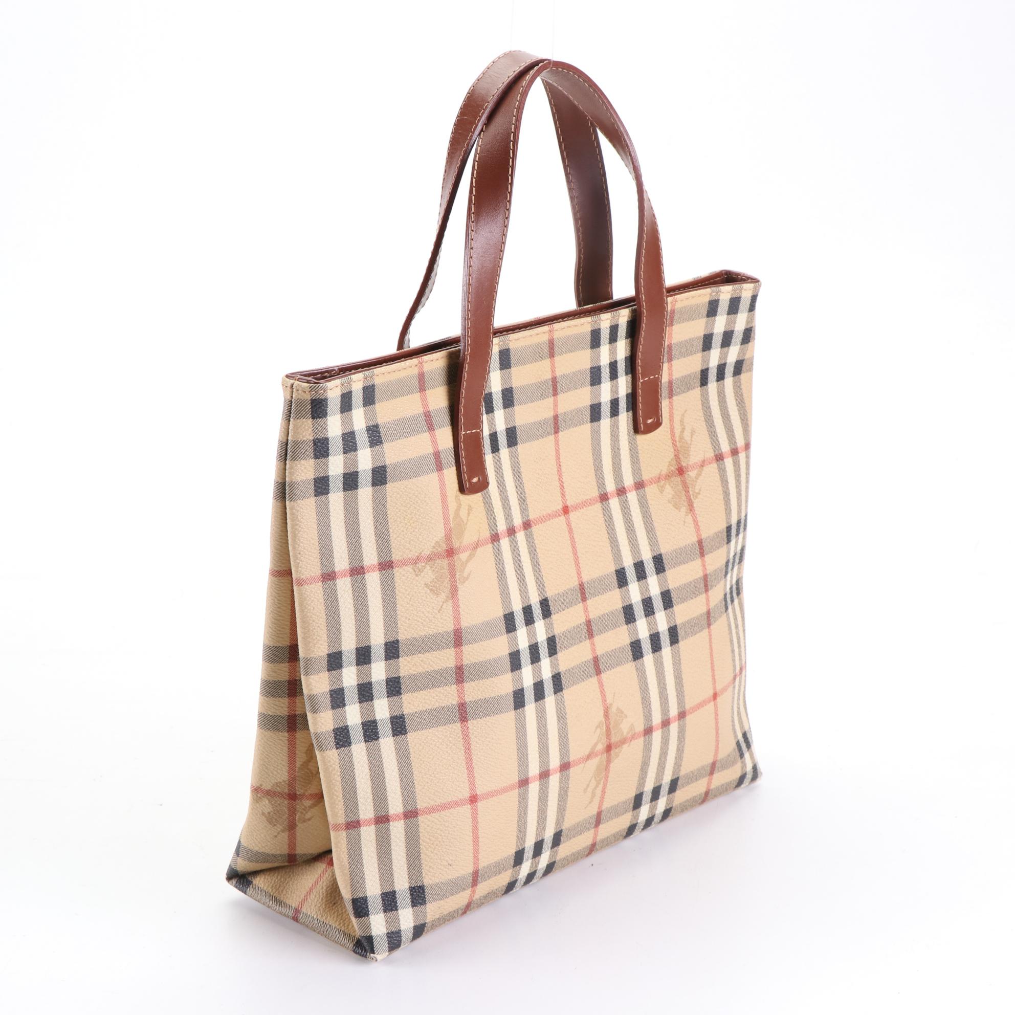 Burberry Haymarket Check Coated Canvas Tote with Leather Straps
