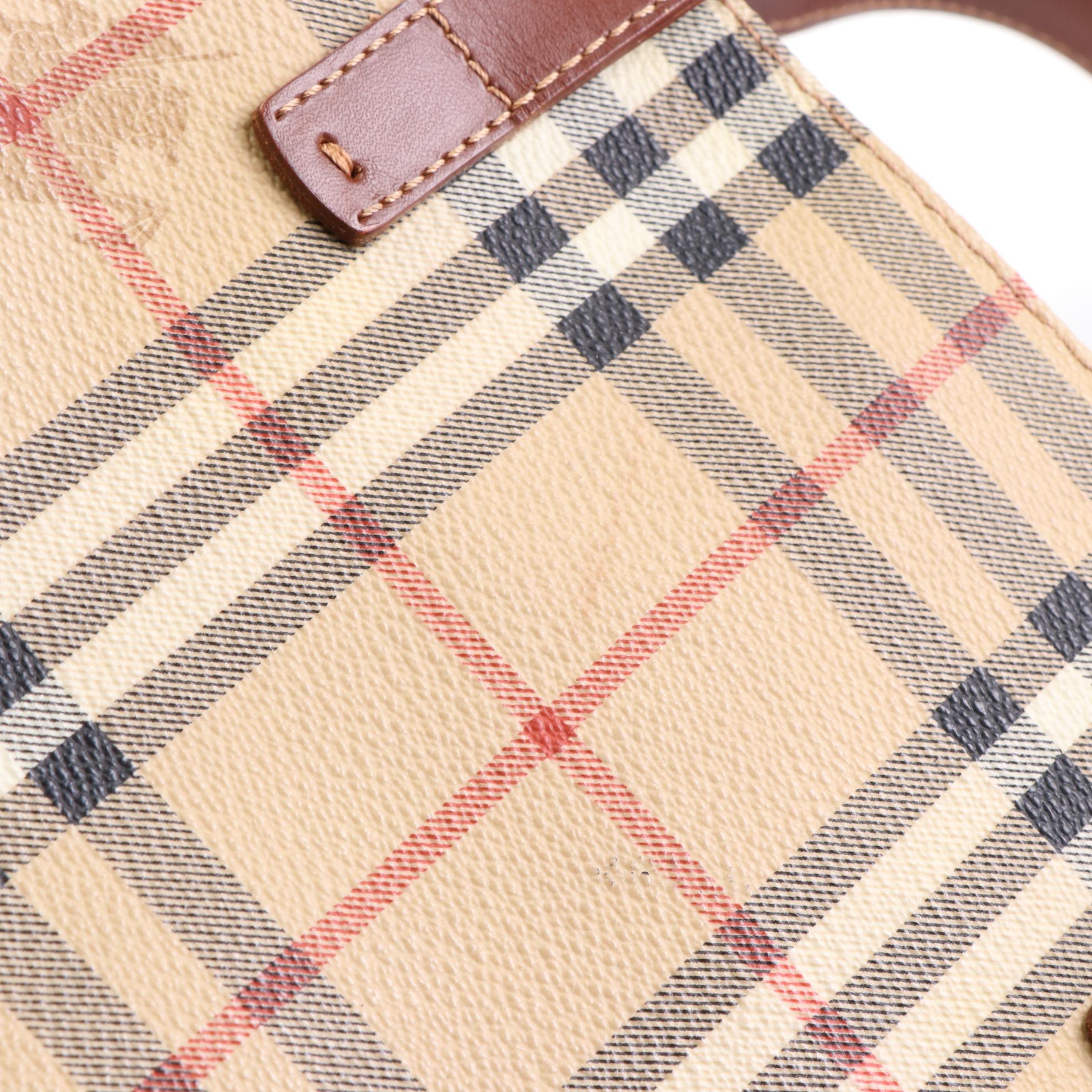 Burberry Haymarket Check Coated Canvas Tote with Leather Straps