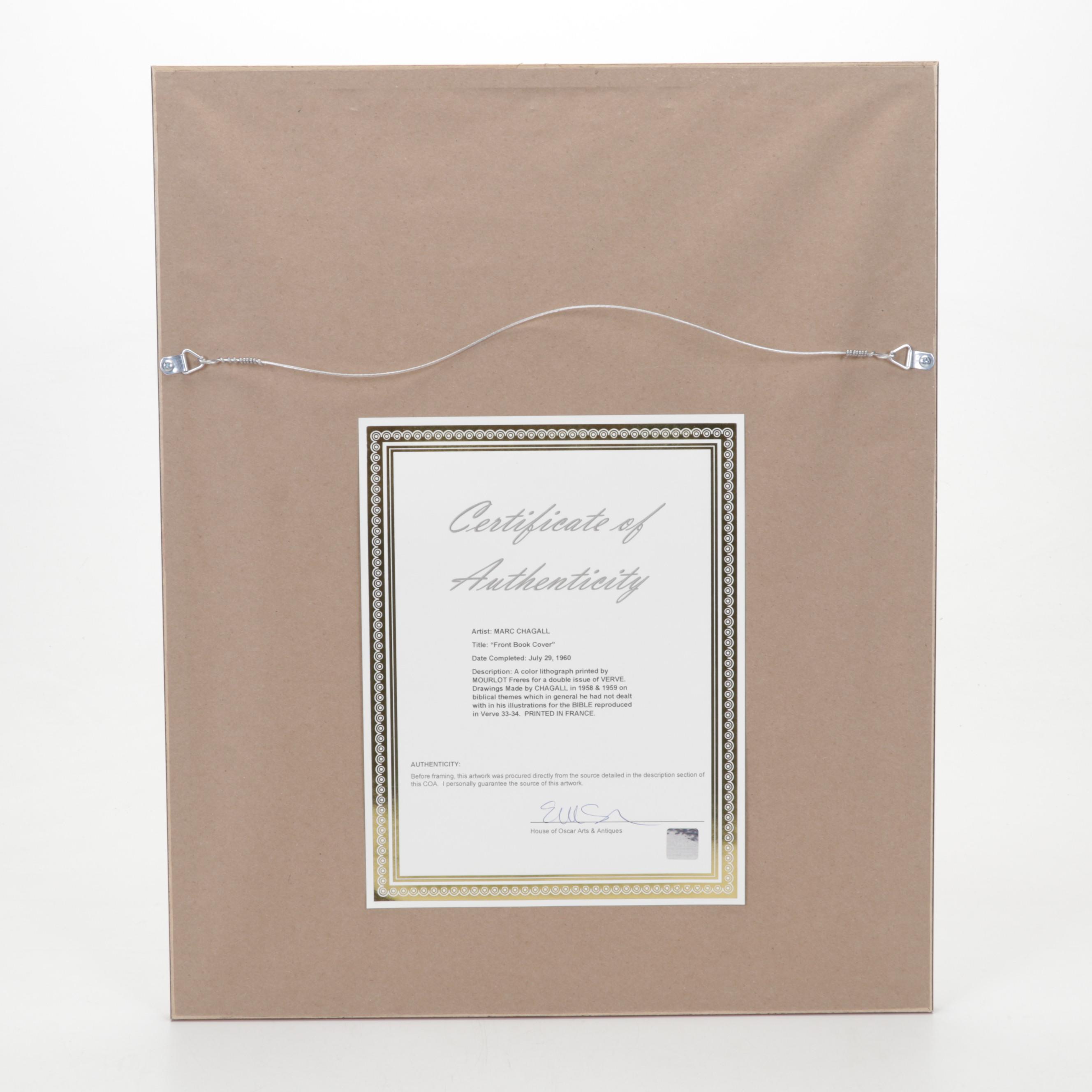 Marc Chagall Color Lithograph Cover "Drawings for the Bible" From "Verve," 1960