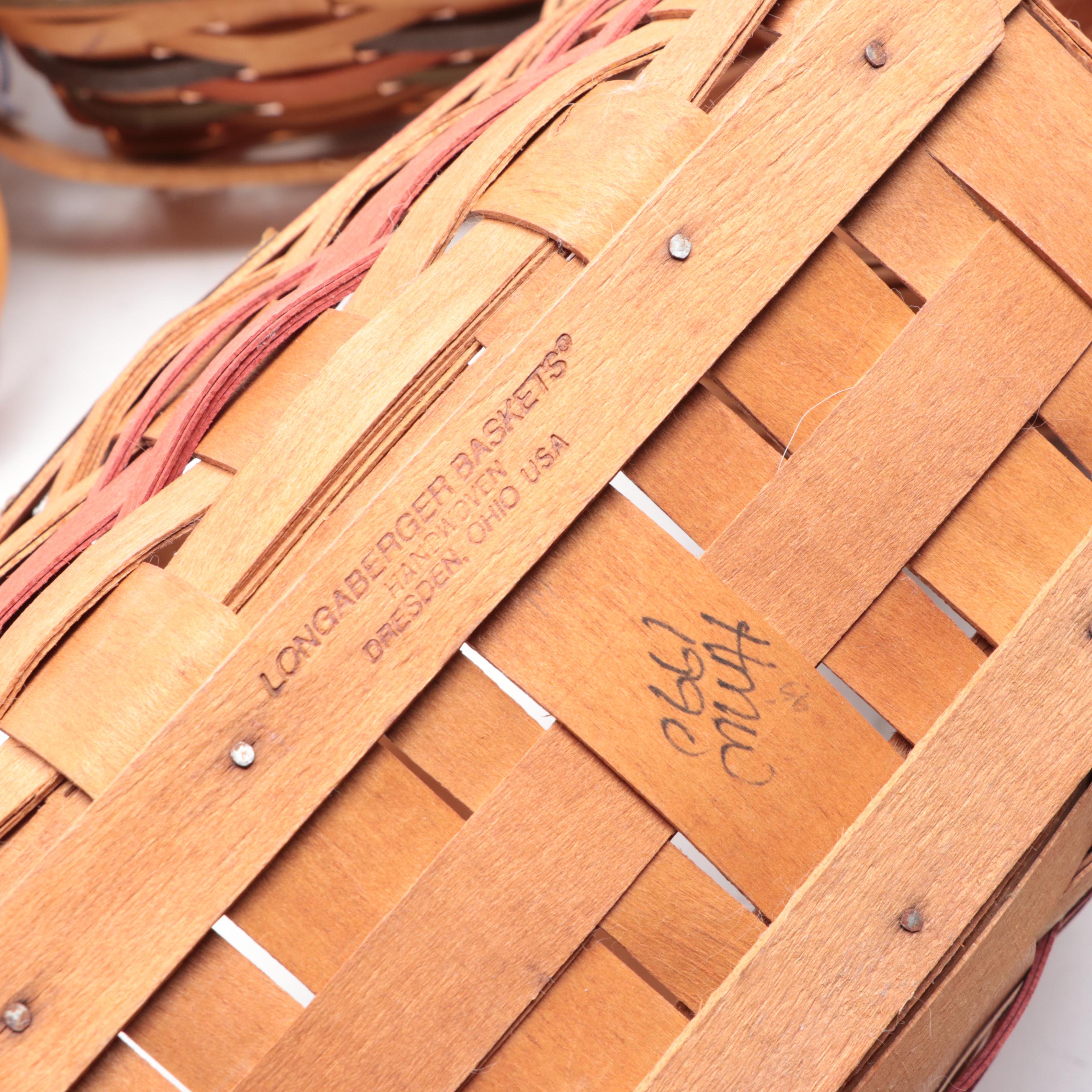 Longaberger 1997 Signed Bountiful Harvest Basket with Other Handwoven Baskets