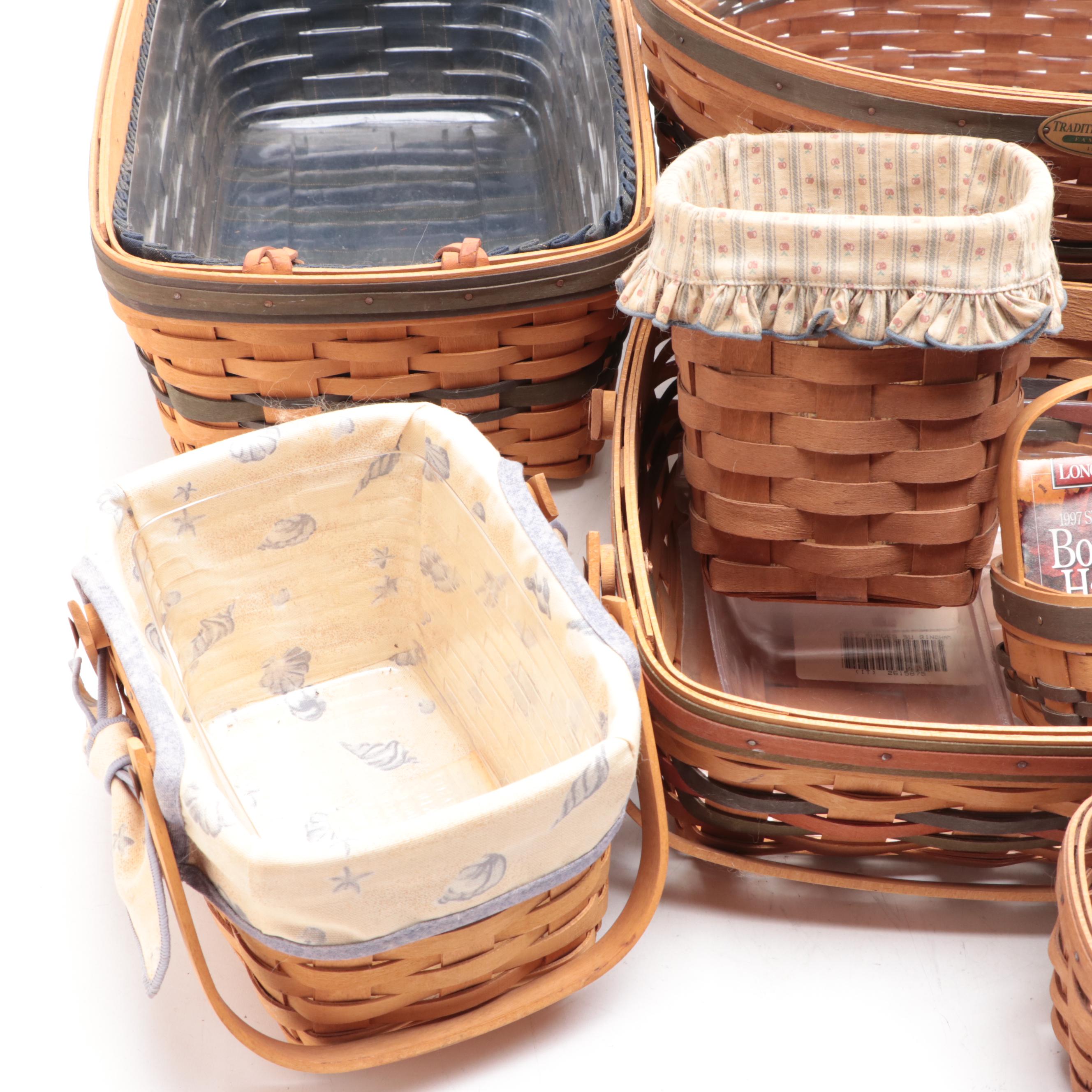 Longaberger 1997 Signed Bountiful Harvest Basket with Other Handwoven Baskets
