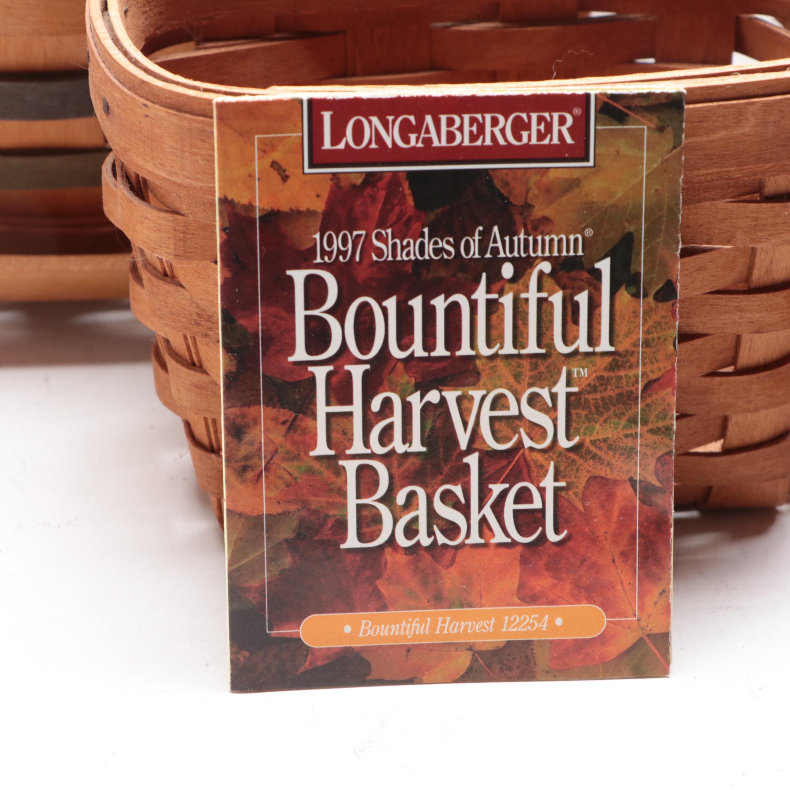 Longaberger 1997 Signed Bountiful Harvest Basket with Other Handwoven Baskets