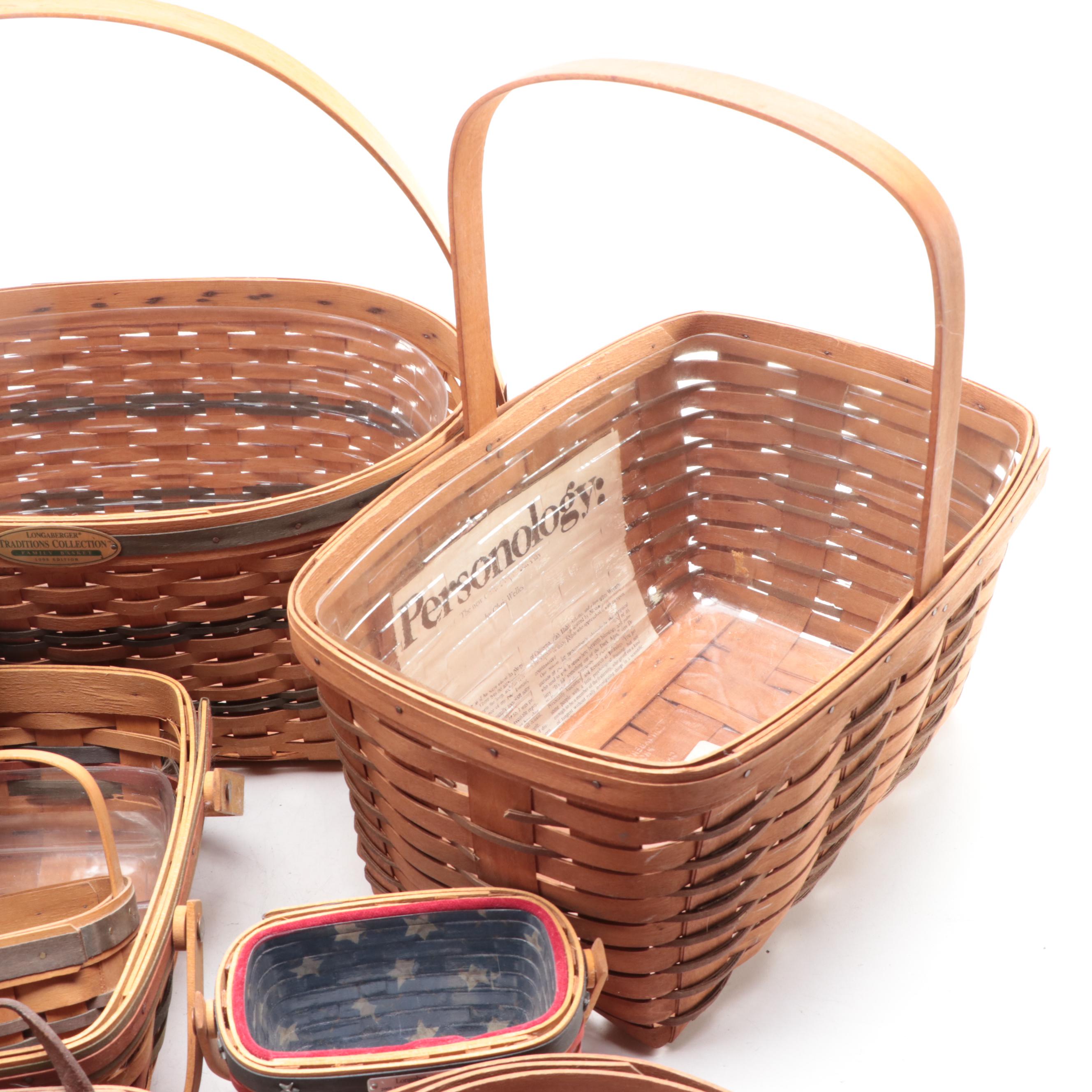 Longaberger 1997 Signed Bountiful Harvest Basket with Other Handwoven Baskets