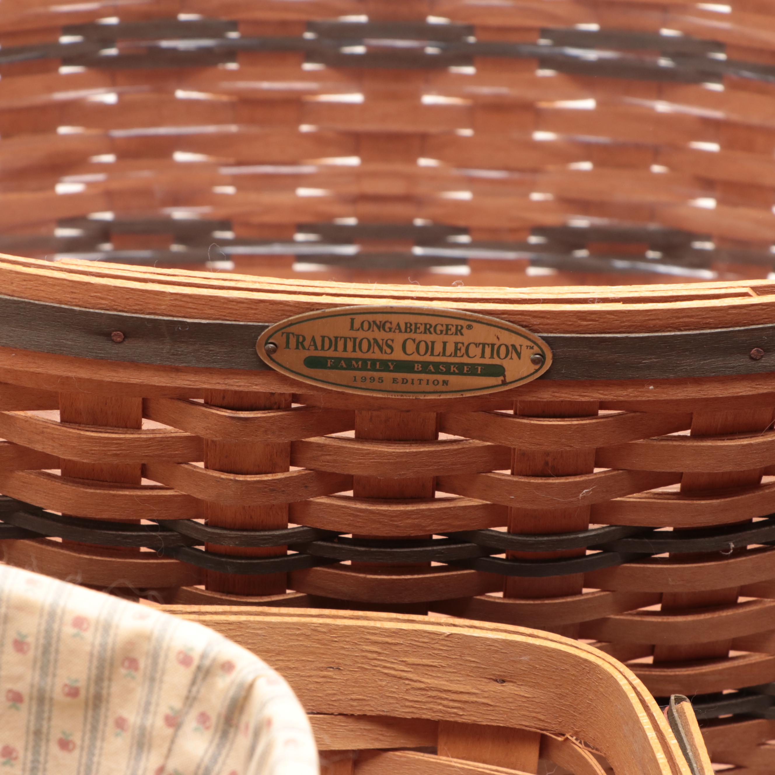 Longaberger 1997 Signed Bountiful Harvest Basket with Other Handwoven Baskets