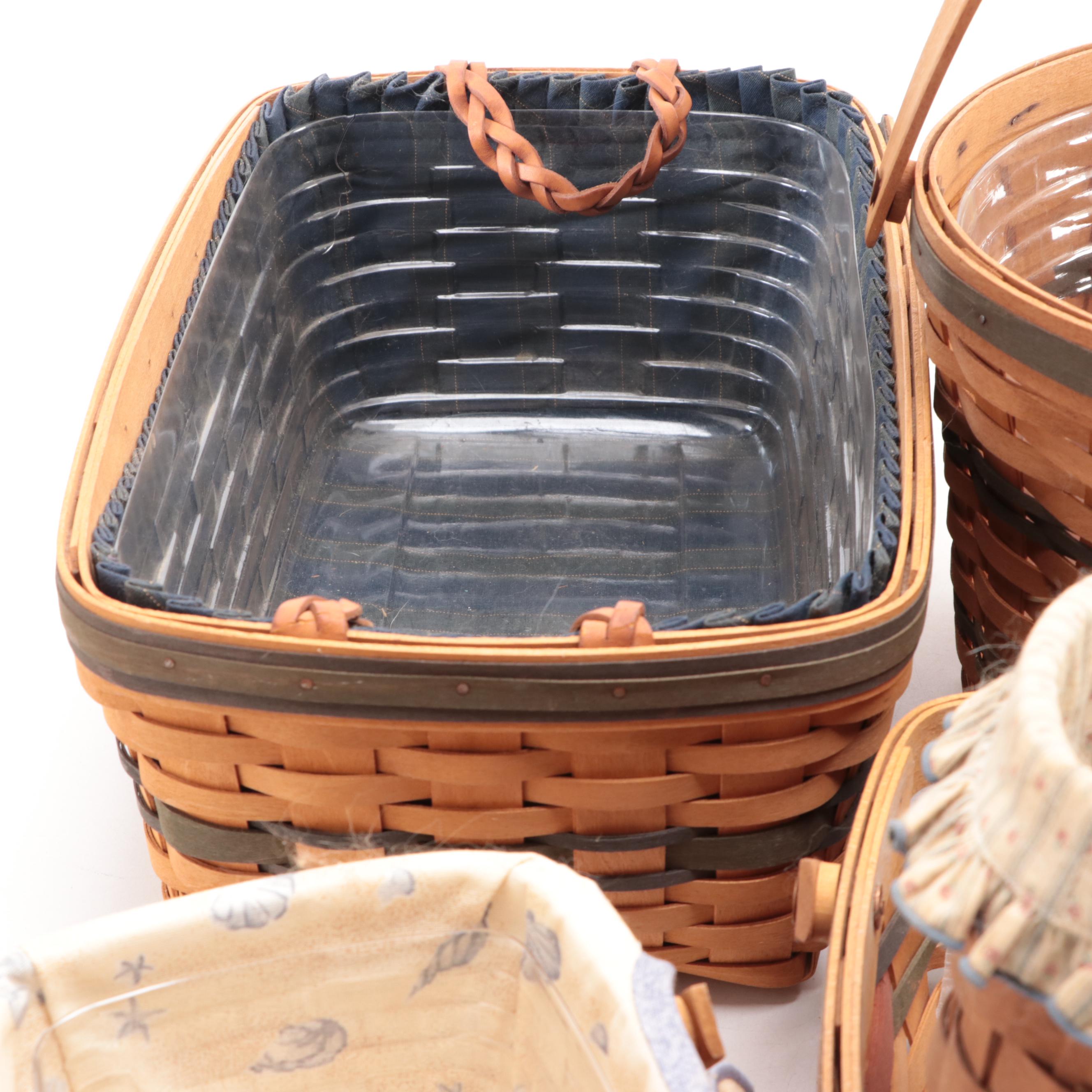 Longaberger 1997 Signed Bountiful Harvest Basket with Other Handwoven Baskets