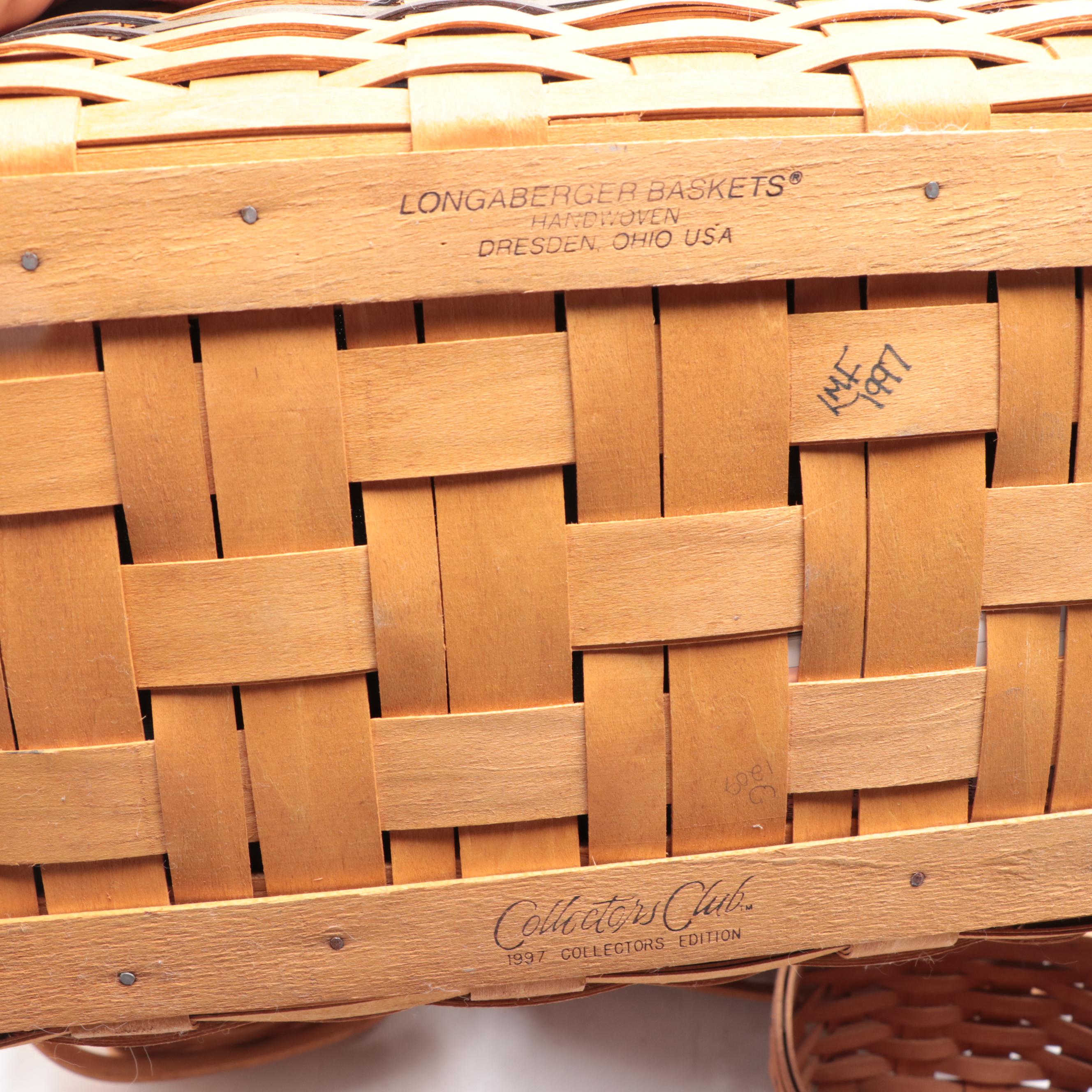 Longaberger 1997 Signed Bountiful Harvest Basket with Other Handwoven Baskets