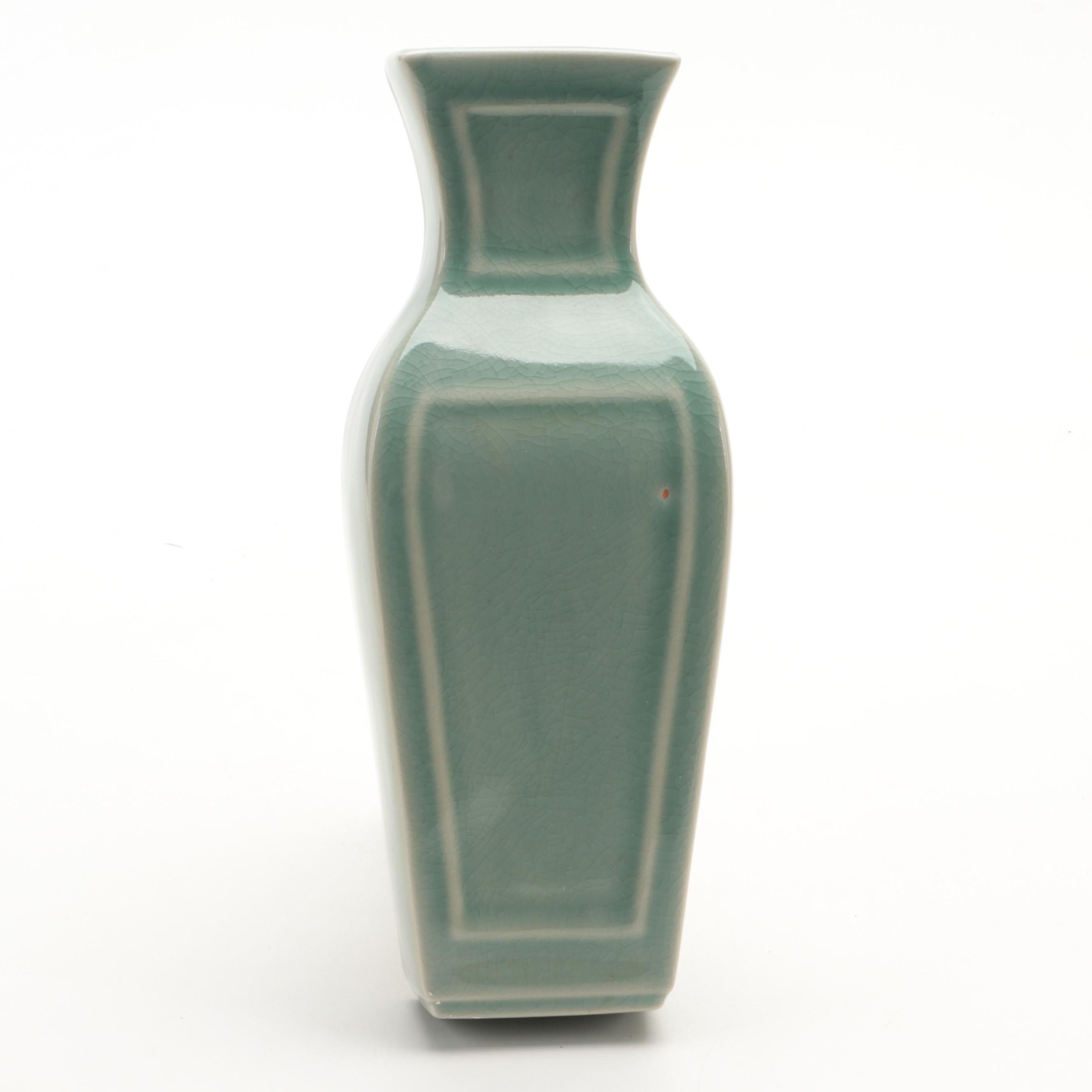 Maitland-Smith Celadon Wall Pocket With Decorative Porcelain Plate