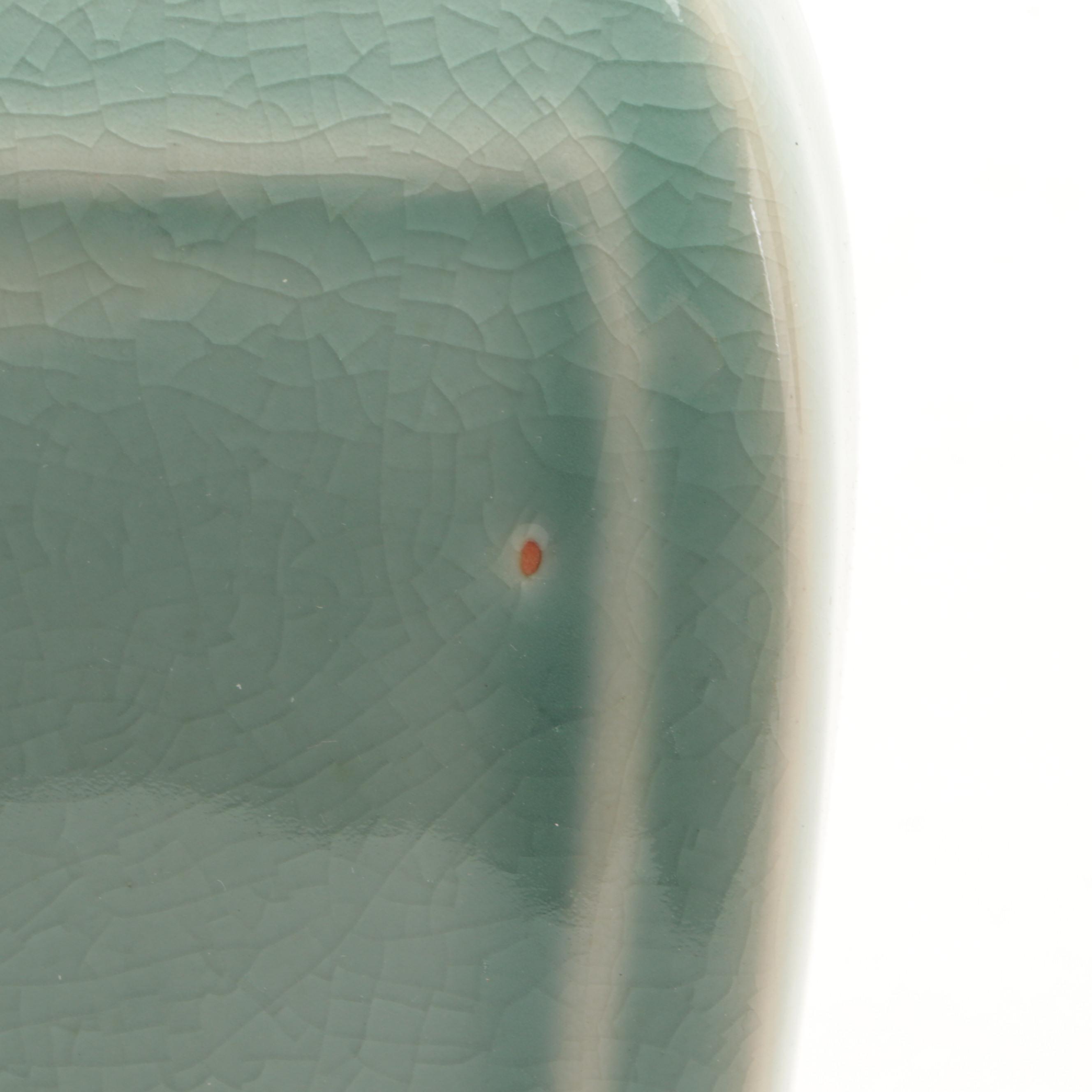 Maitland-Smith Celadon Wall Pocket With Decorative Porcelain Plate