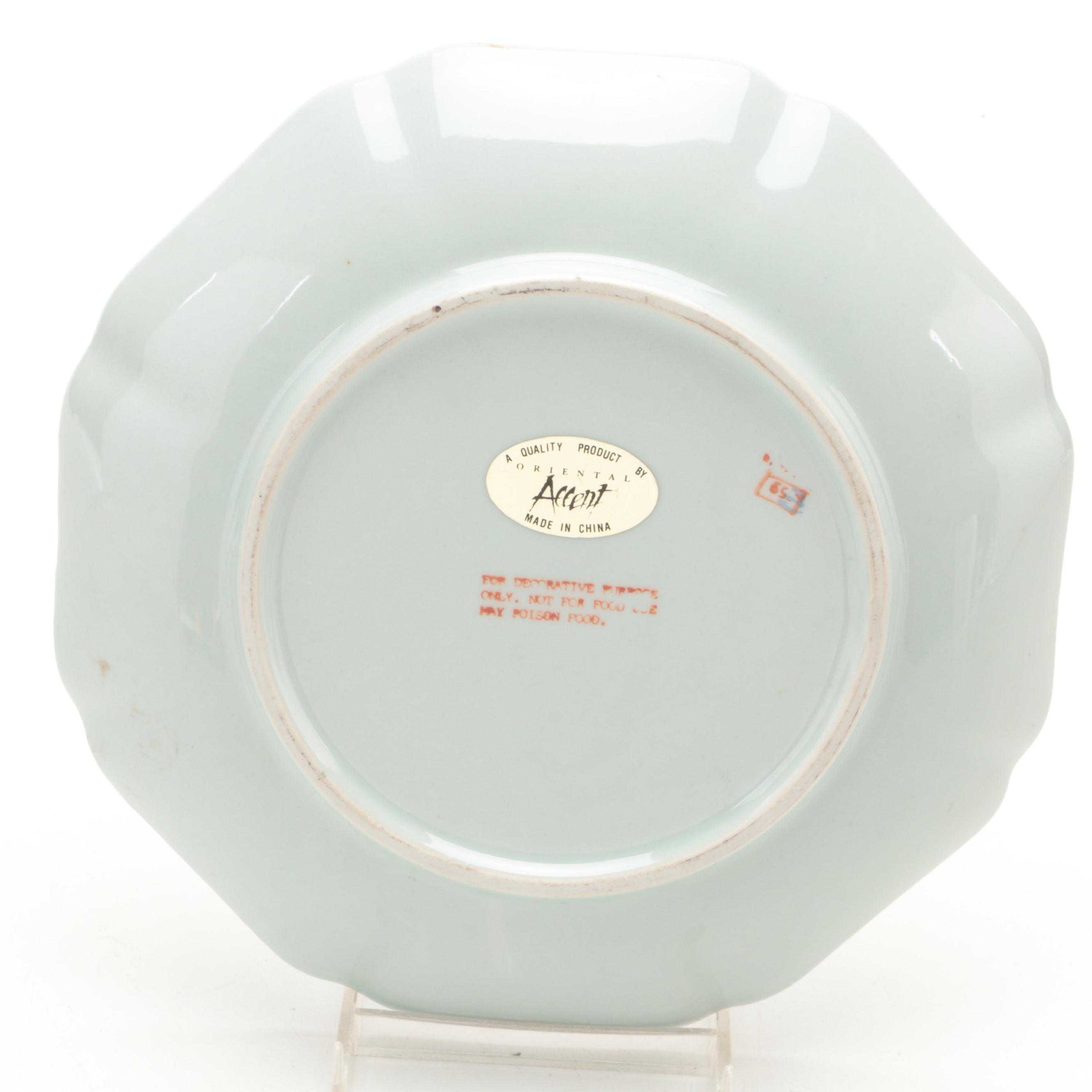 Maitland-Smith Celadon Wall Pocket With Decorative Porcelain Plate