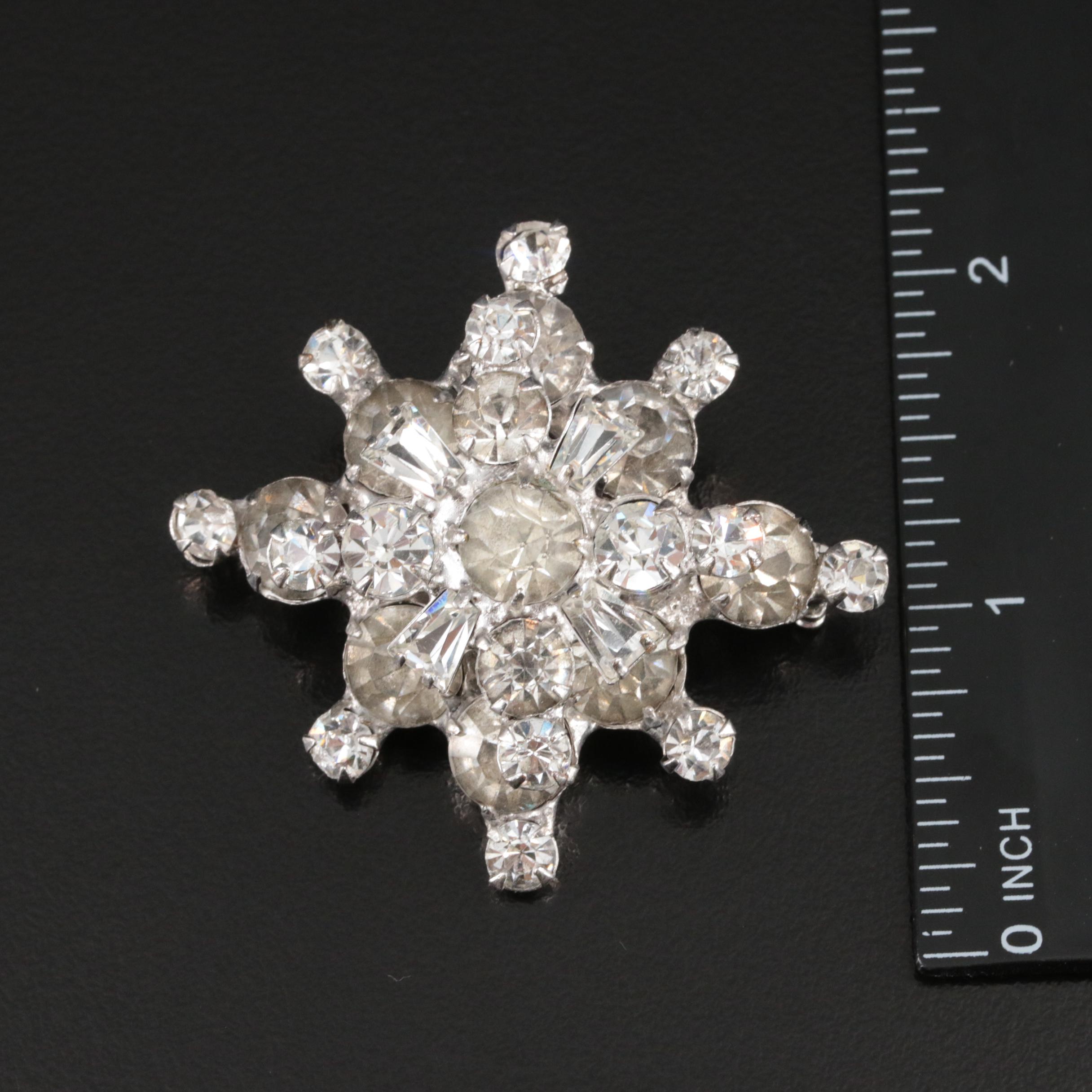 Vintage Brooch and Earrings Featuring Rhinestones