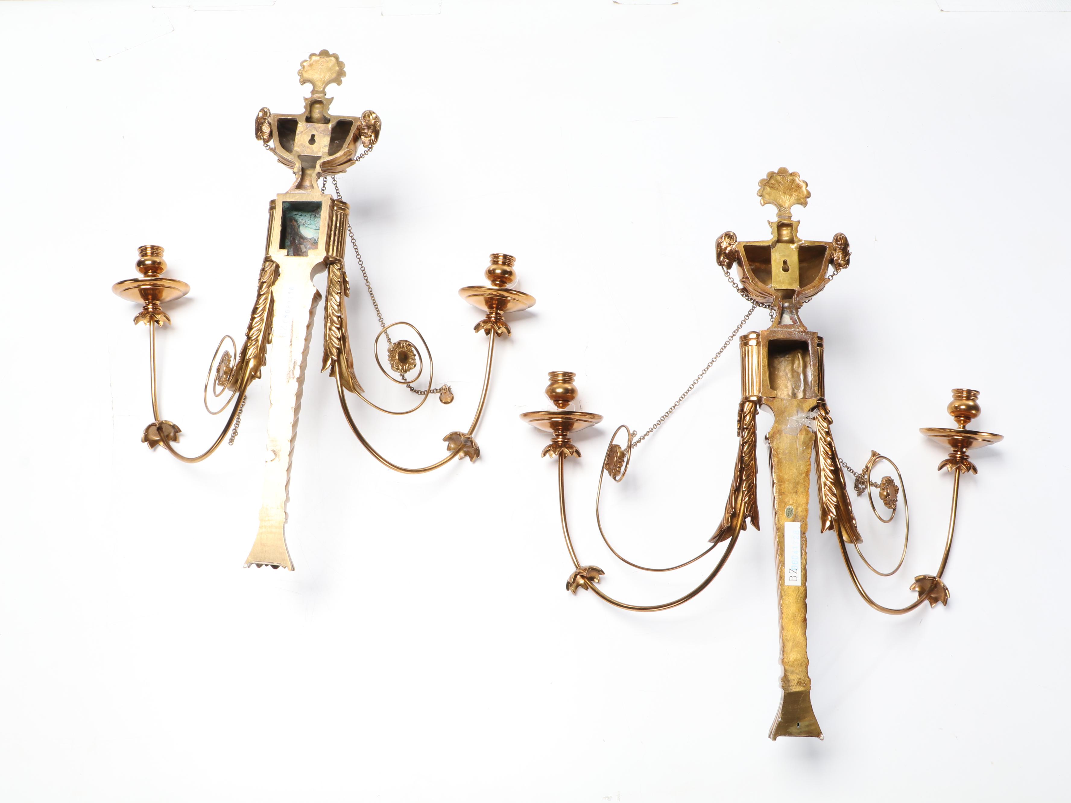 Pair of French Empire Style Scrolled Gilt Metal Candle Sconces