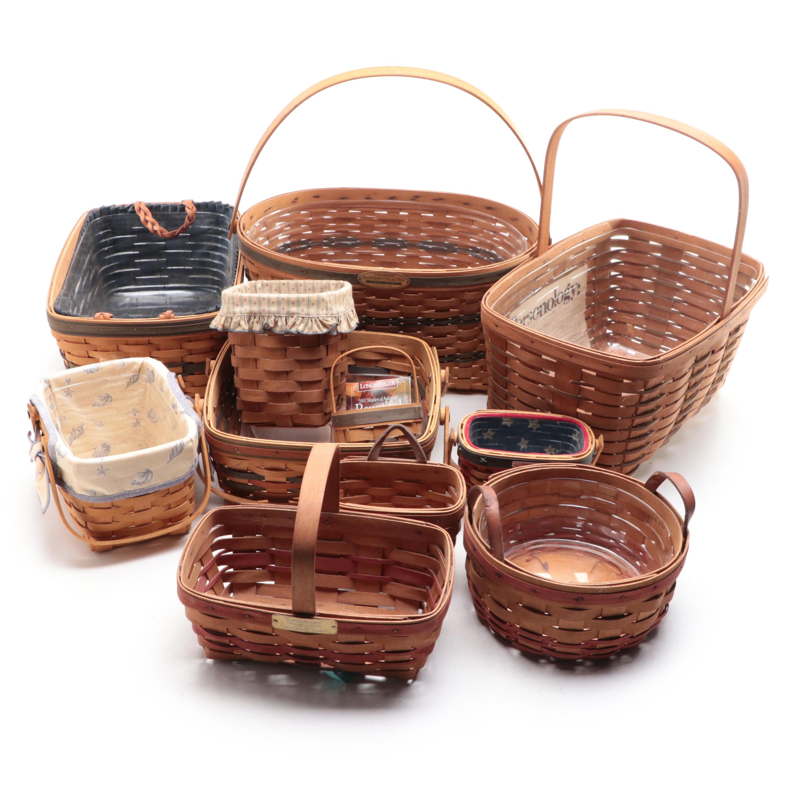Longaberger 1997 Signed Bountiful Harvest Basket with Other Handwoven Baskets