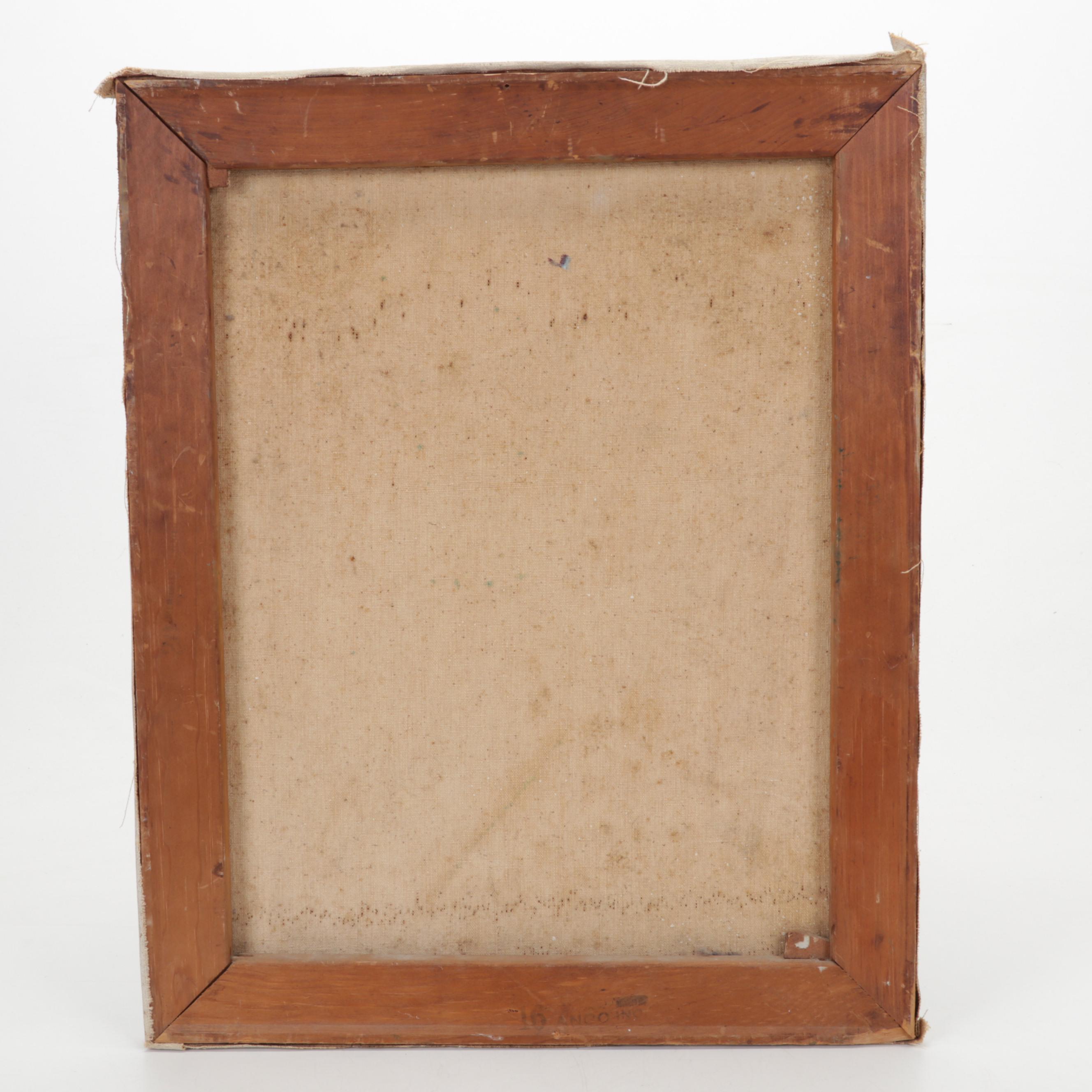 Portrait Oil Painting of Young Woman Holding Parasol, Mid-20th Century