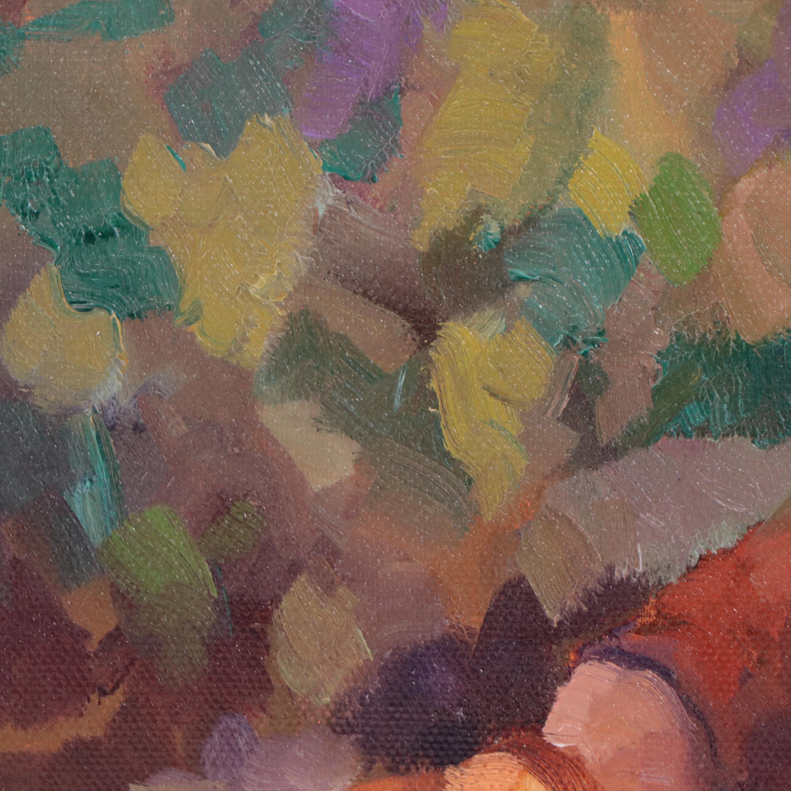 Sally Rosenbaum Oil Painting of Seated Figure with Fruit, 21st Century