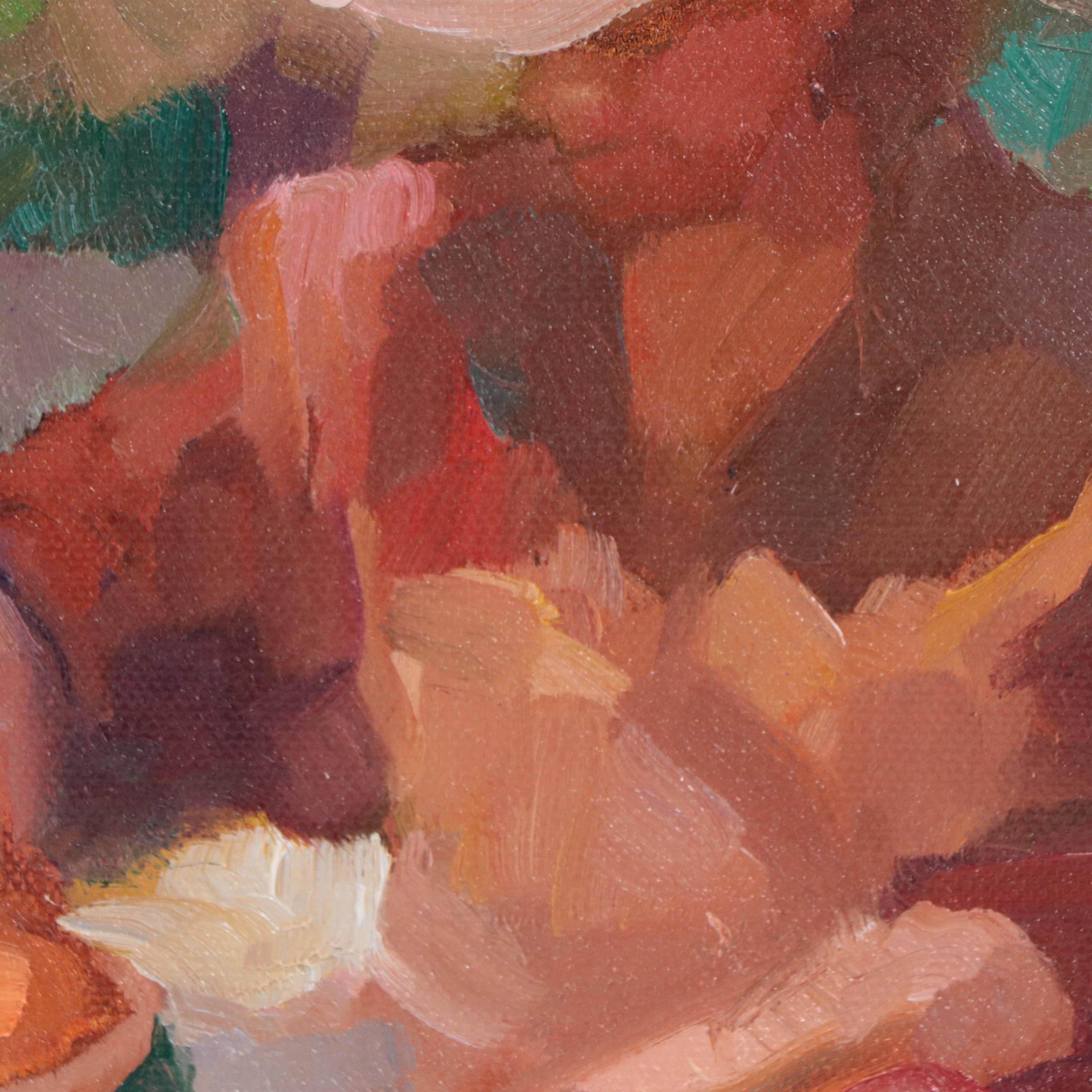 Sally Rosenbaum Oil Painting of Seated Figure with Fruit, 21st Century