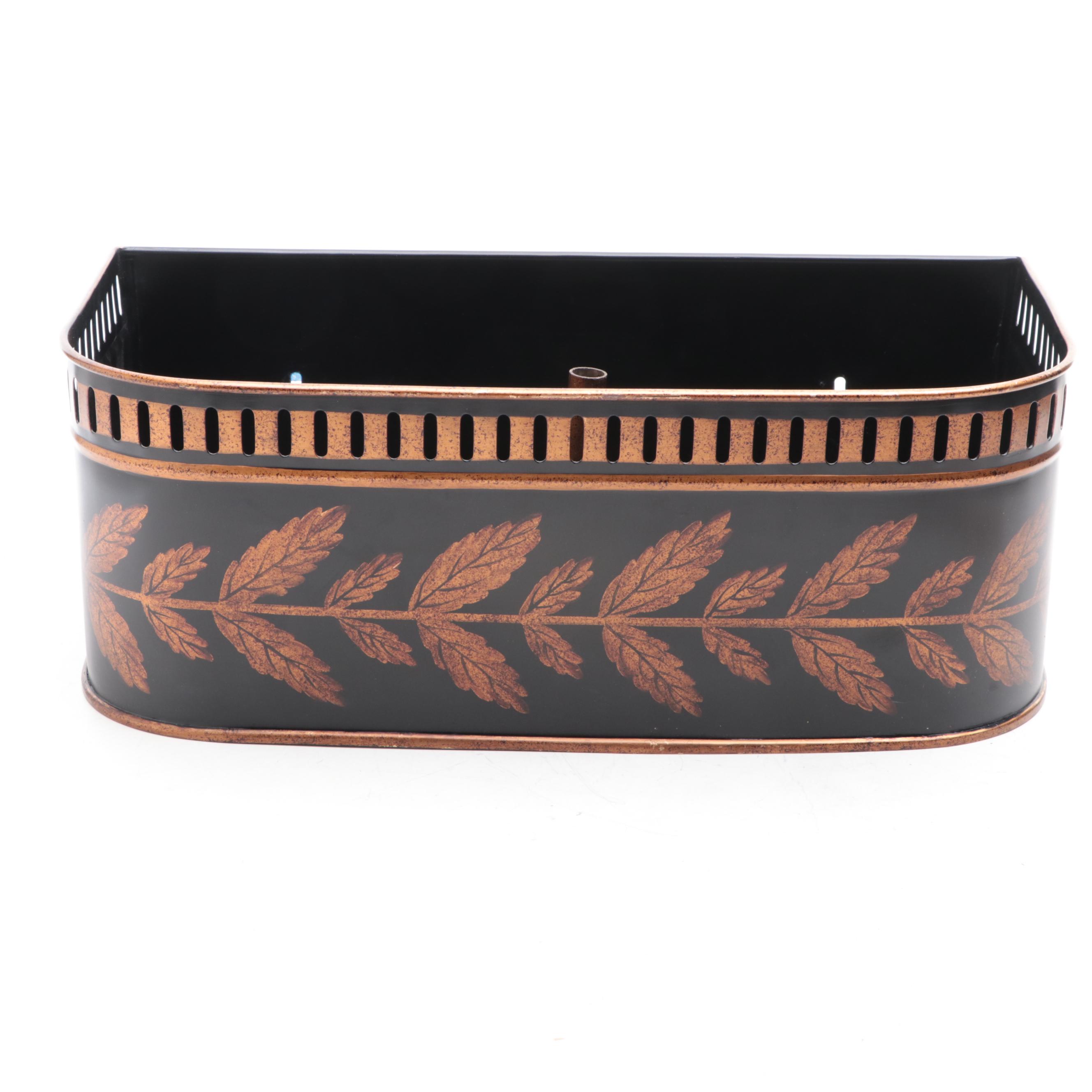 Gilded Tole Decorated Foliate and Landscape Scene Box and Planter