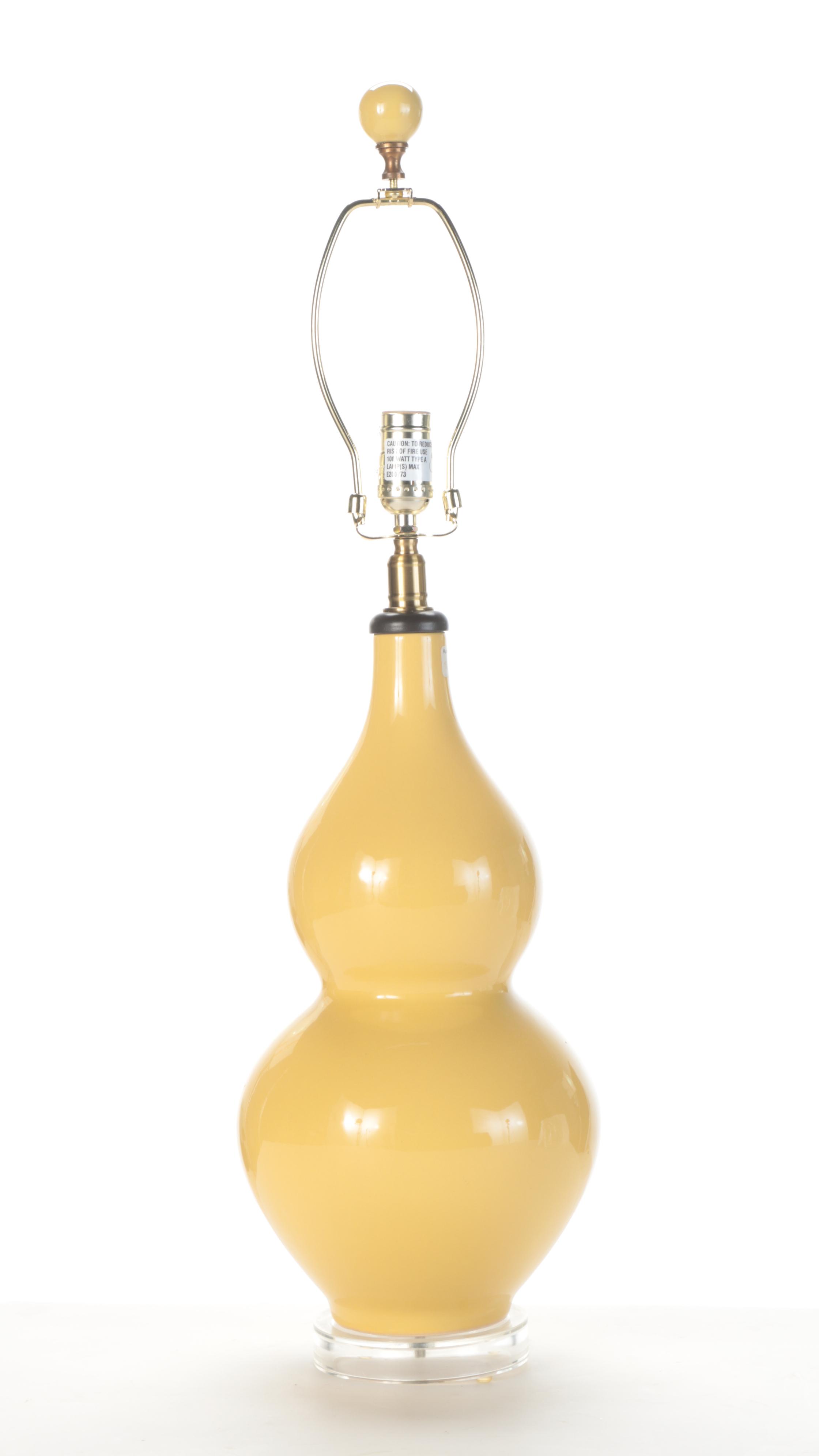 Yellow Ceramic Double Gourd on Acrylic Table Lamp, Contemporary