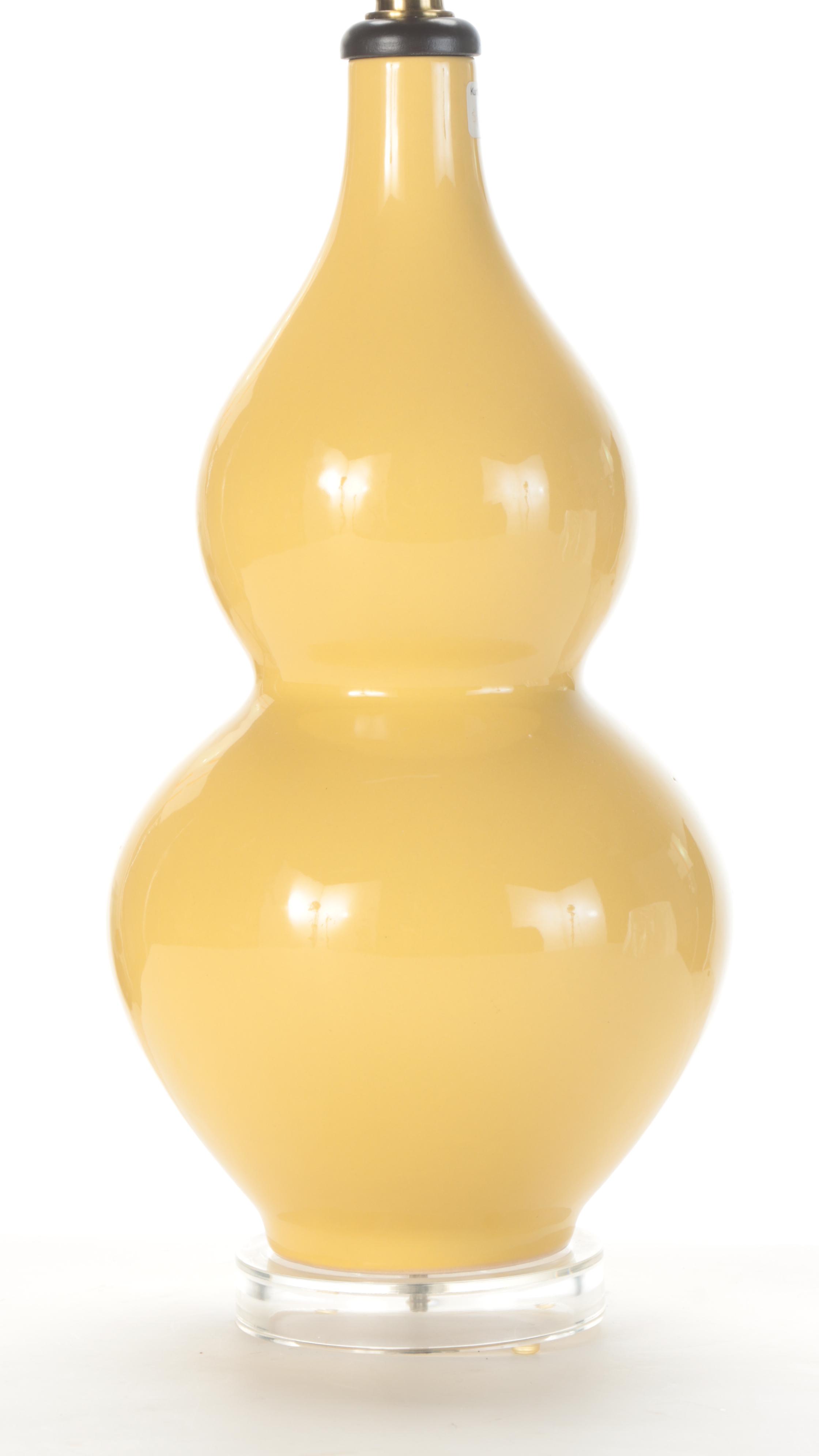 Yellow Ceramic Double Gourd on Acrylic Table Lamp, Contemporary
