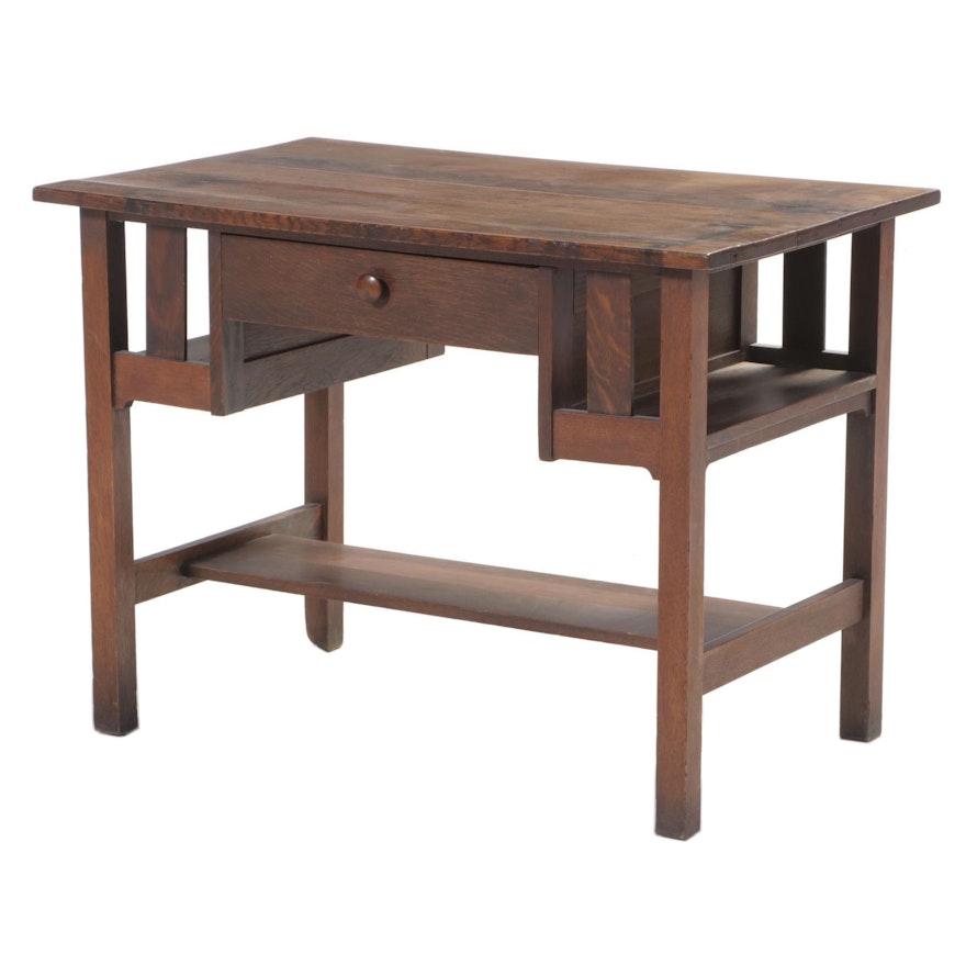 Stickley Brothers Arts and Crafts Quartersawn Oak Library Table, Early 20th C.