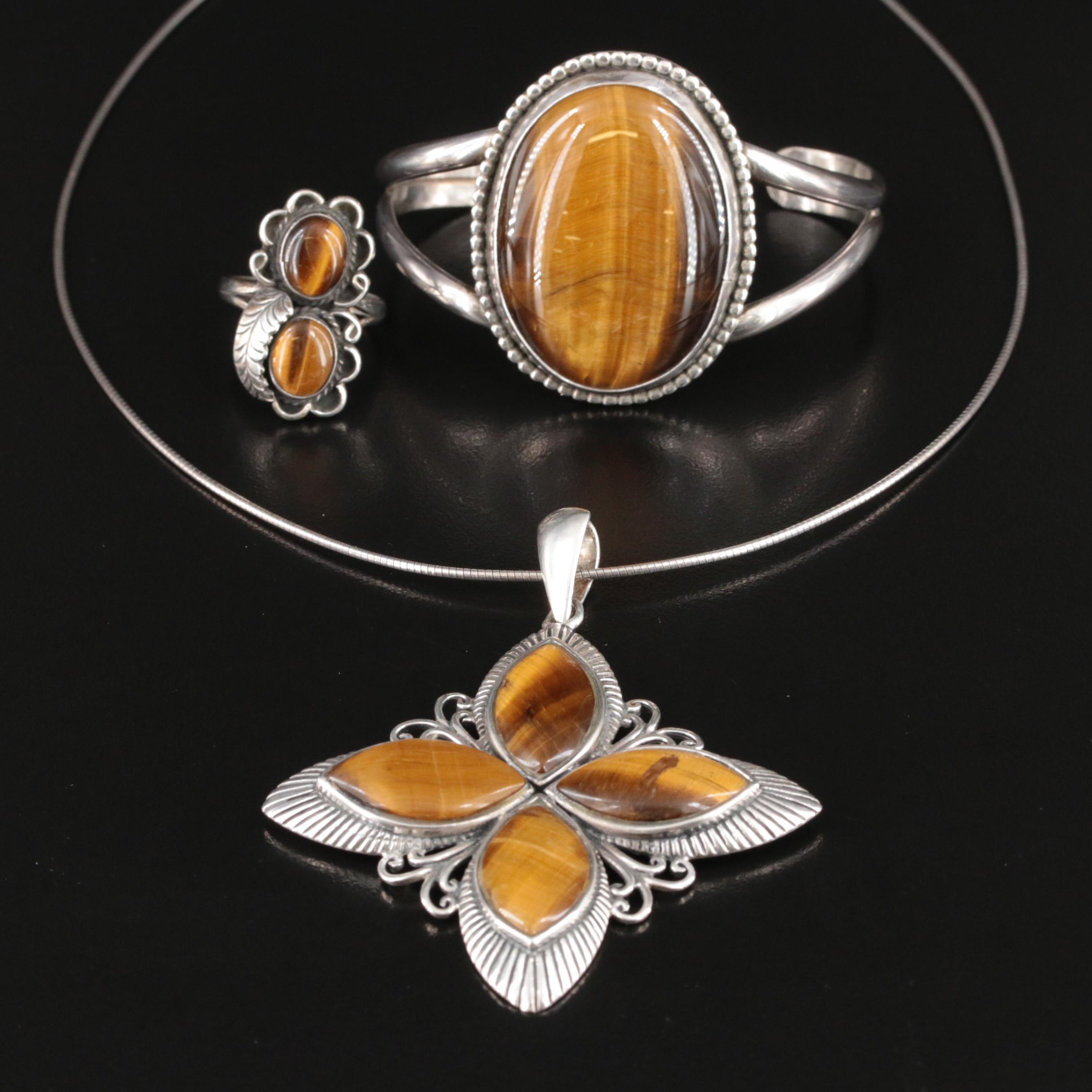 Sterling Tiger's Eye Jewelry Including Southwestern Style