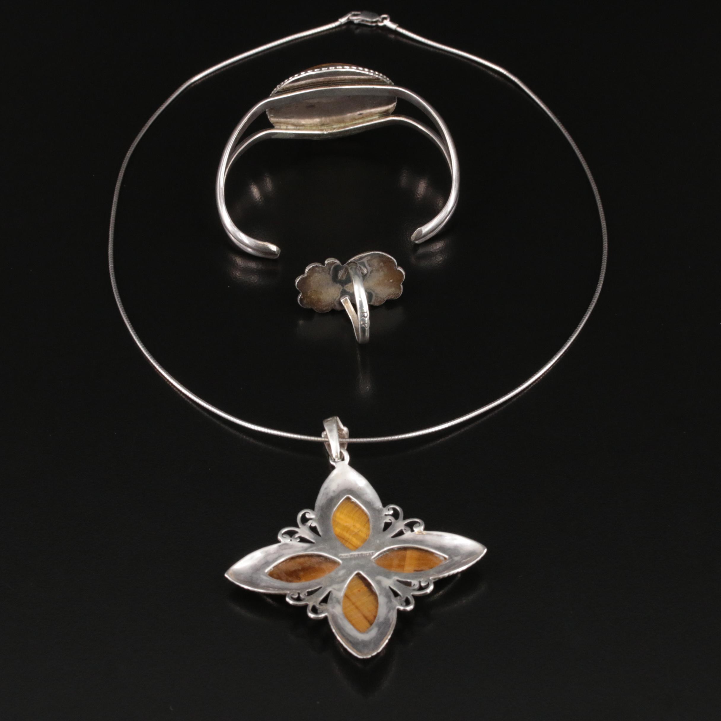 Sterling Tiger's Eye Jewelry Including Southwestern Style