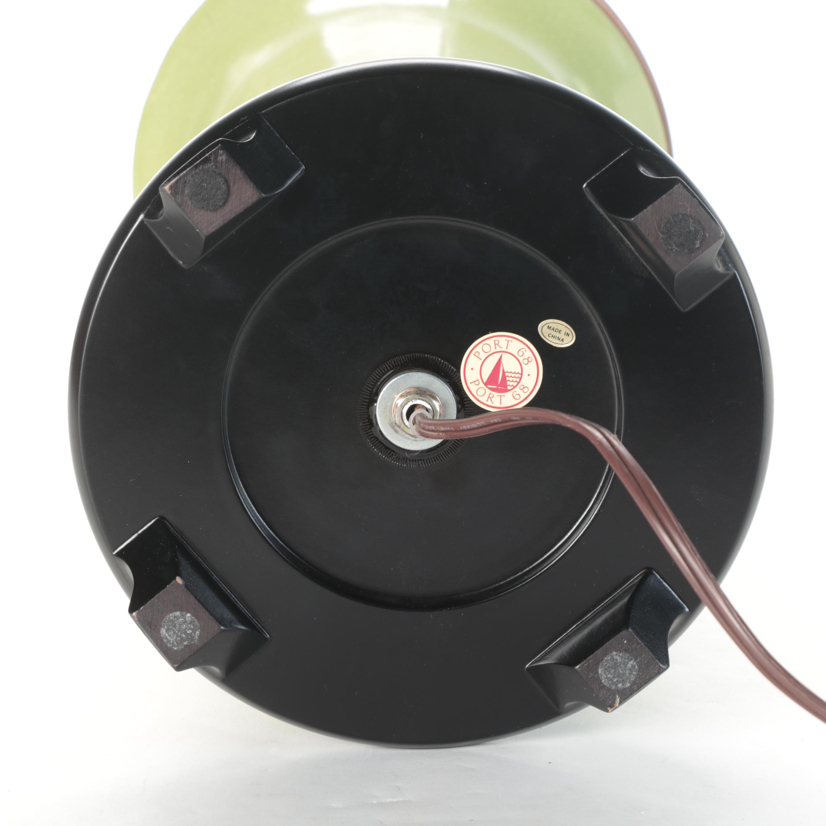 Port 68 Olive Green Ceramic and Brass Table Lamp, Contemporary