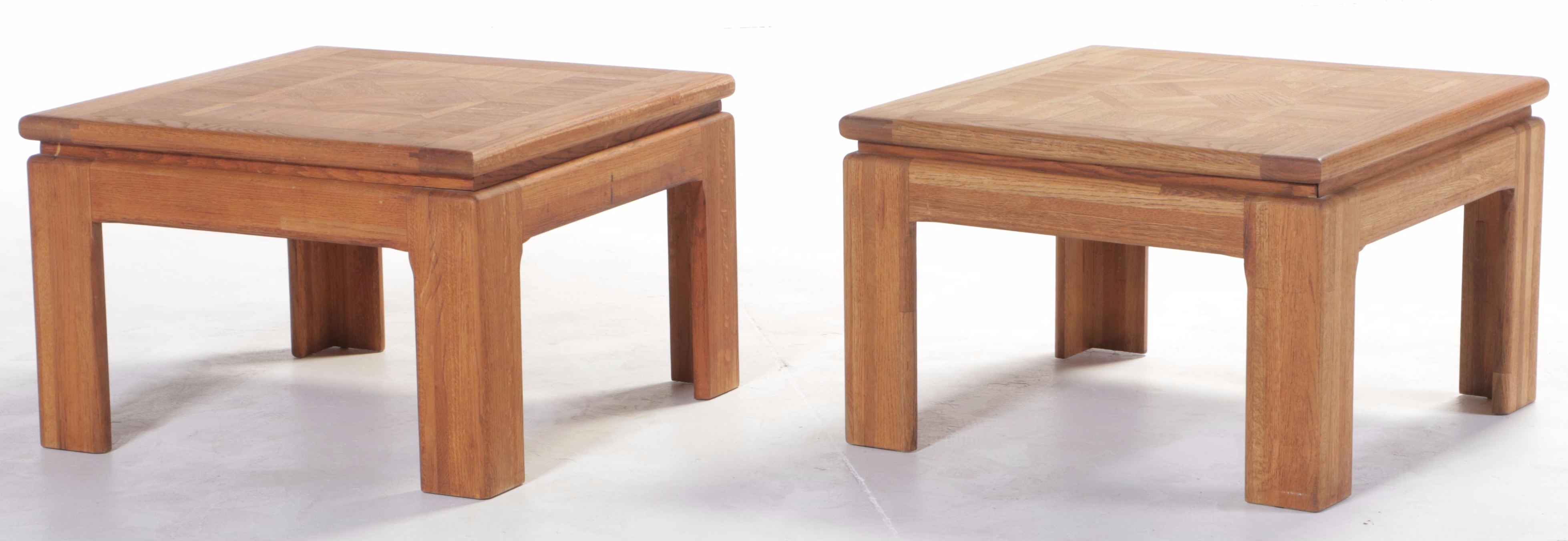 Pair of Modernist Oak and Parquetry Side Tables, Late 20th Century