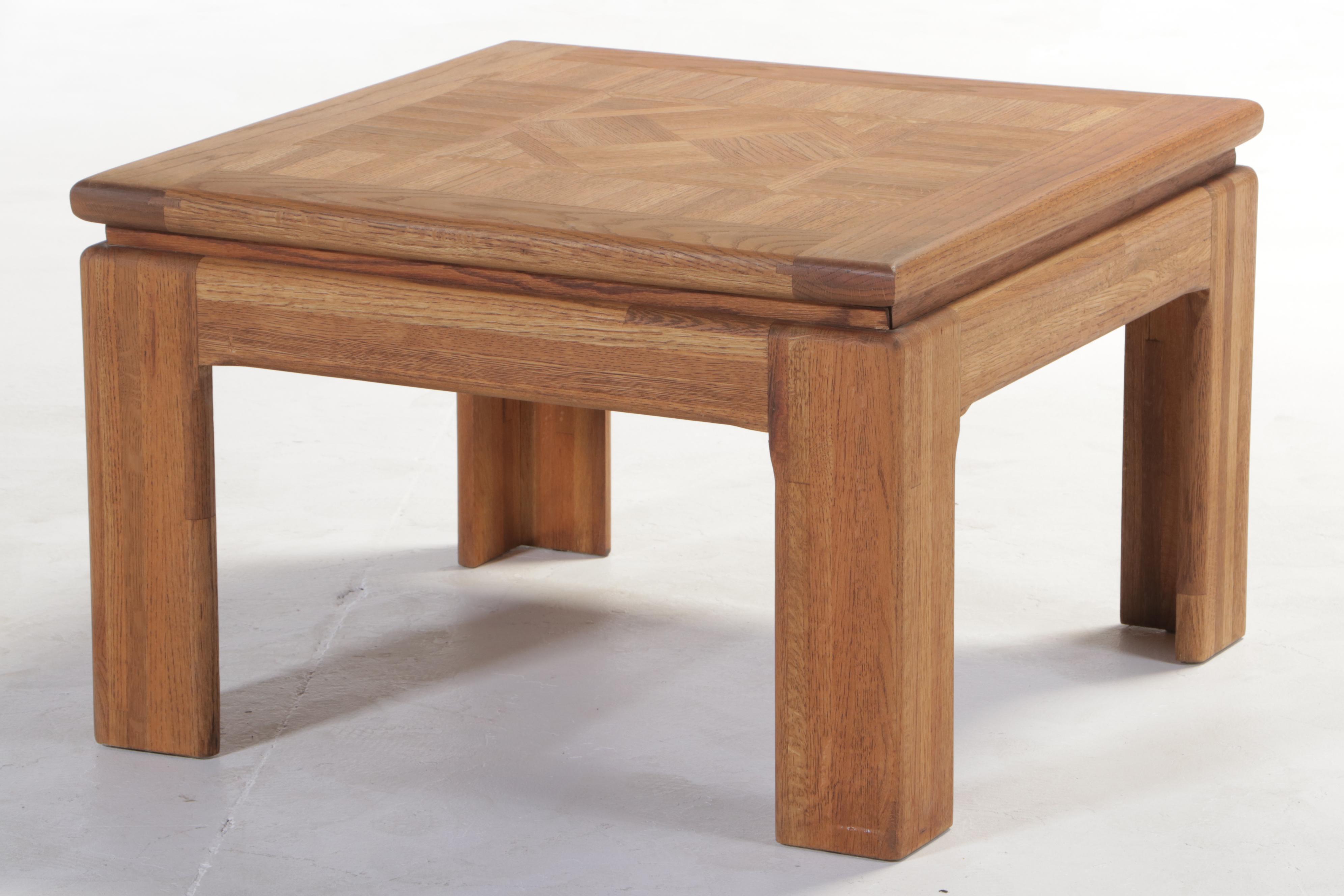 Pair of Modernist Oak and Parquetry Side Tables, Late 20th Century