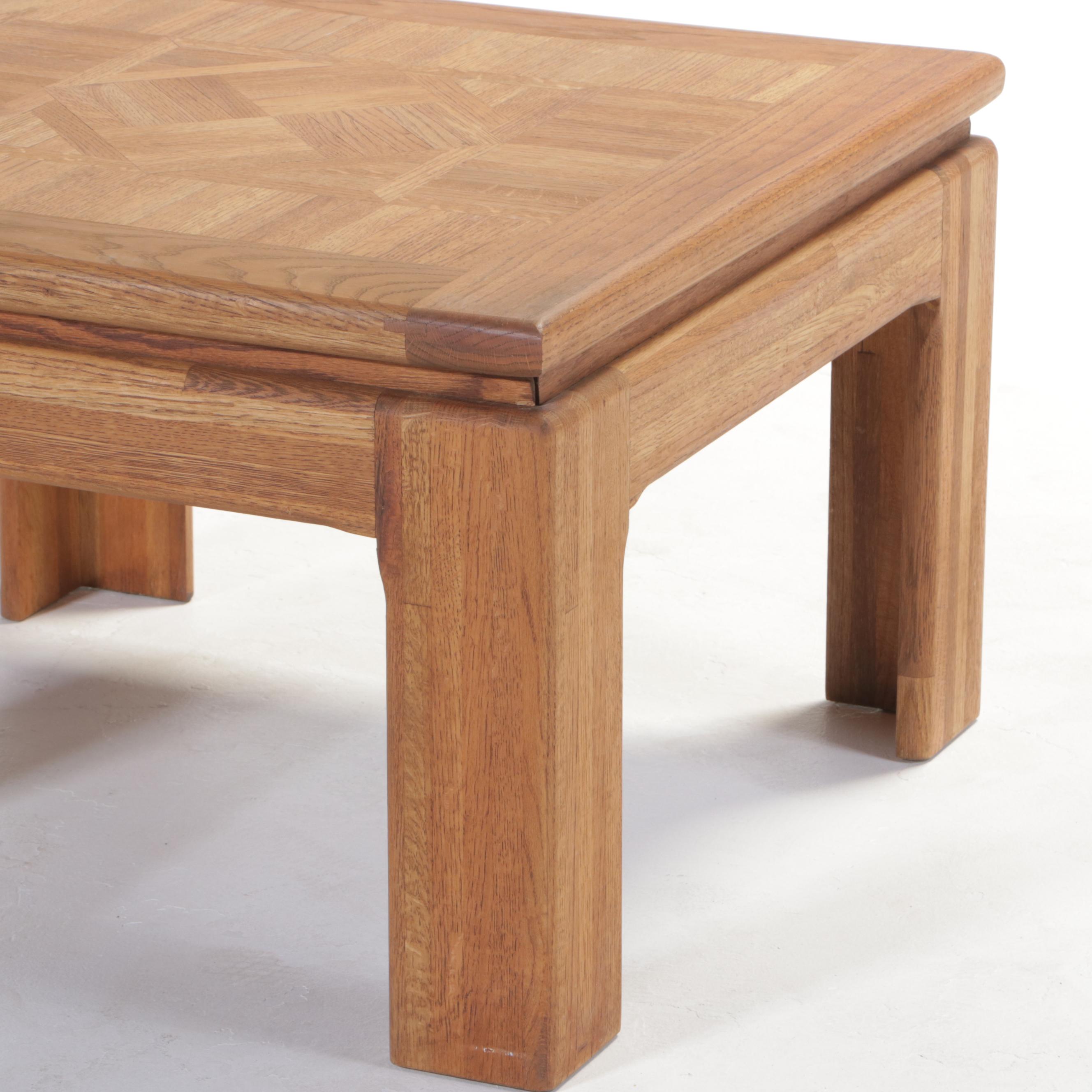 Pair of Modernist Oak and Parquetry Side Tables, Late 20th Century