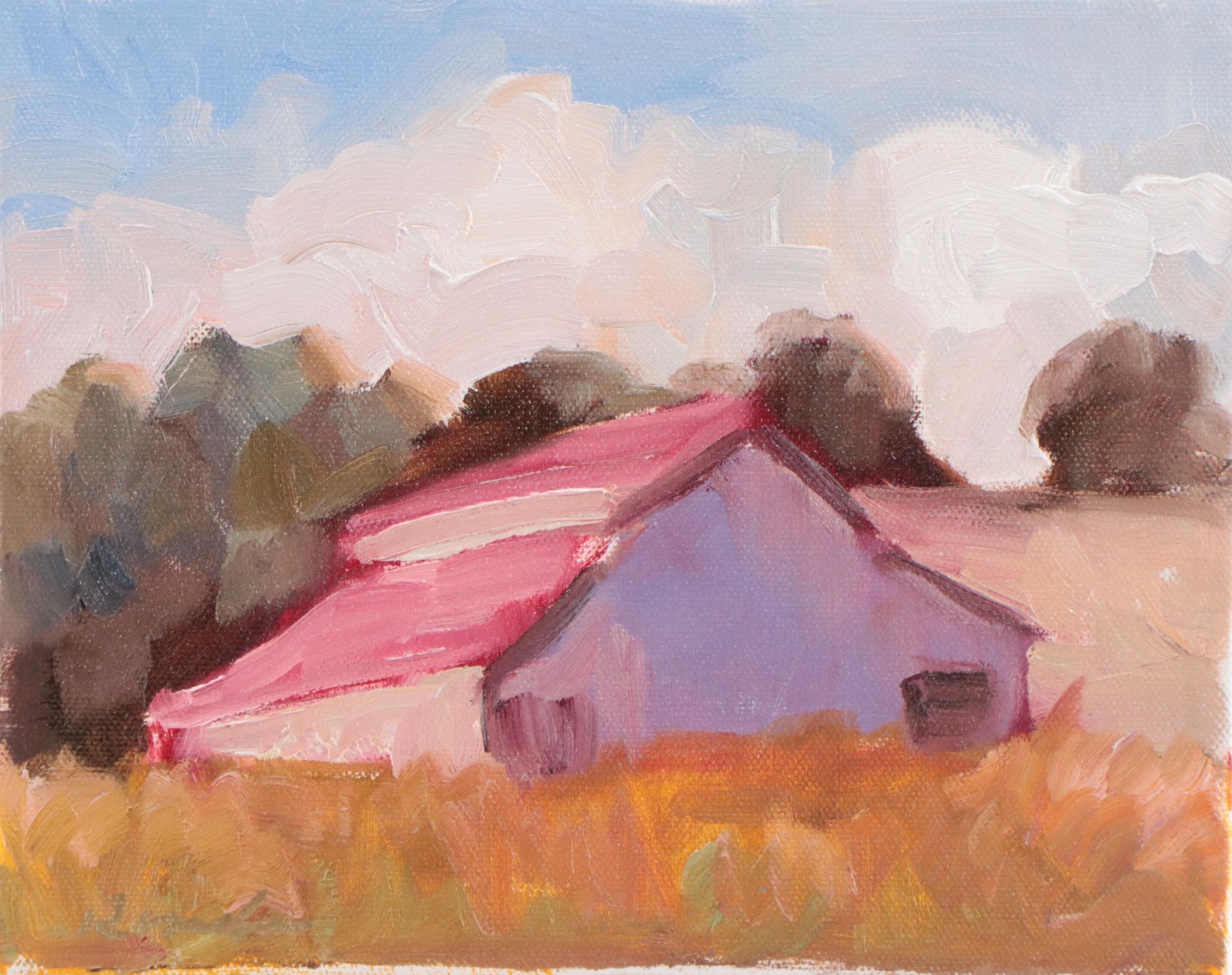 Sally Rosenbaum Oil Painting of Barn, 21st Century