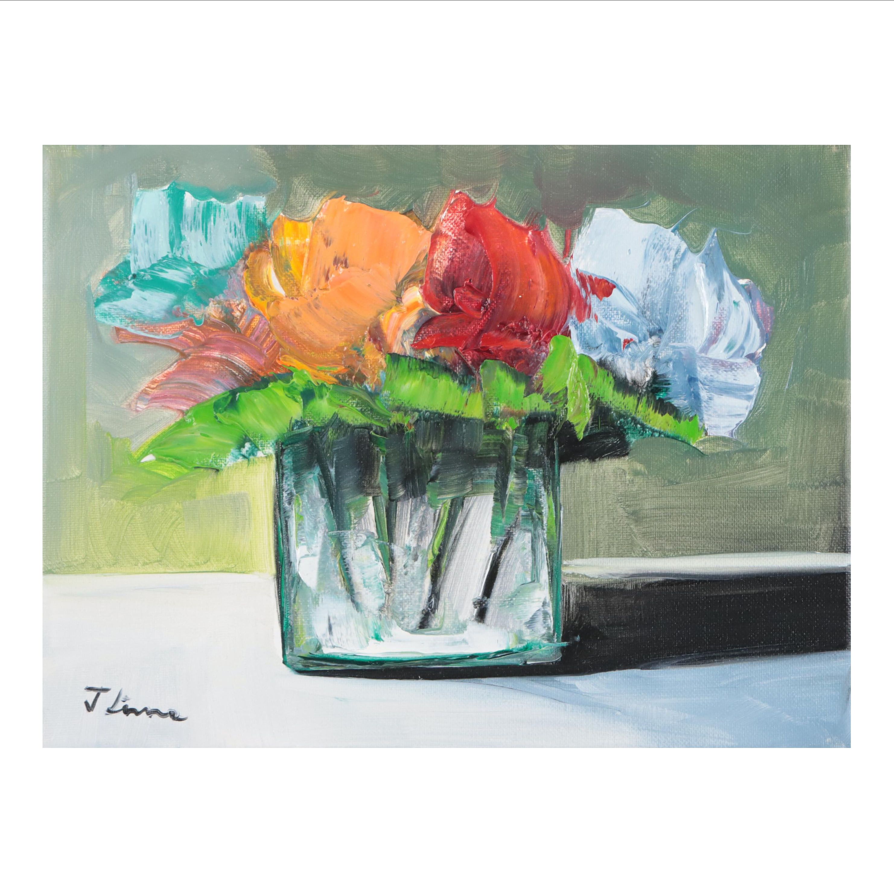 José M. Lima Floral Still Life Oil Painting, 2023