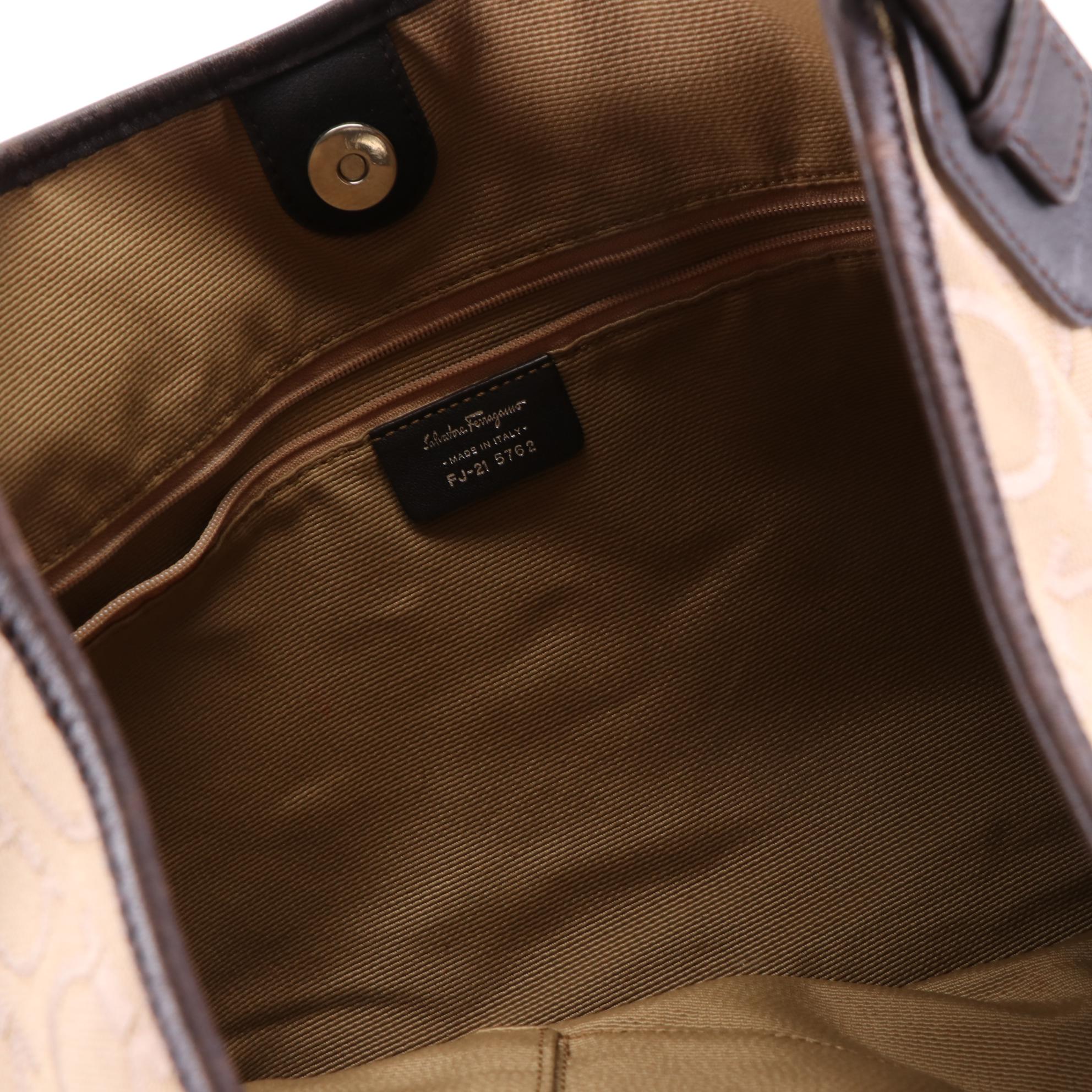 Salvatore Ferragamo Gancini Canvas and Leather Trim Tote