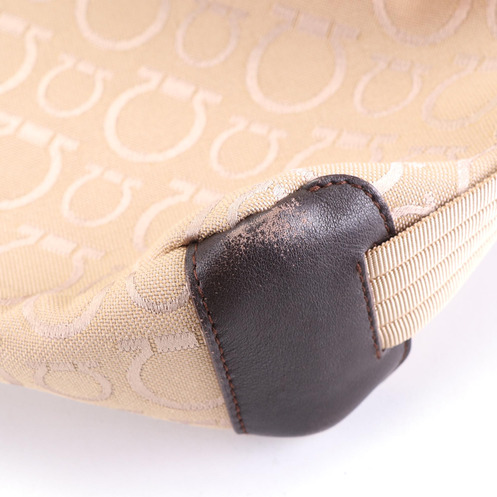 Salvatore Ferragamo Gancini Canvas and Leather Trim Tote