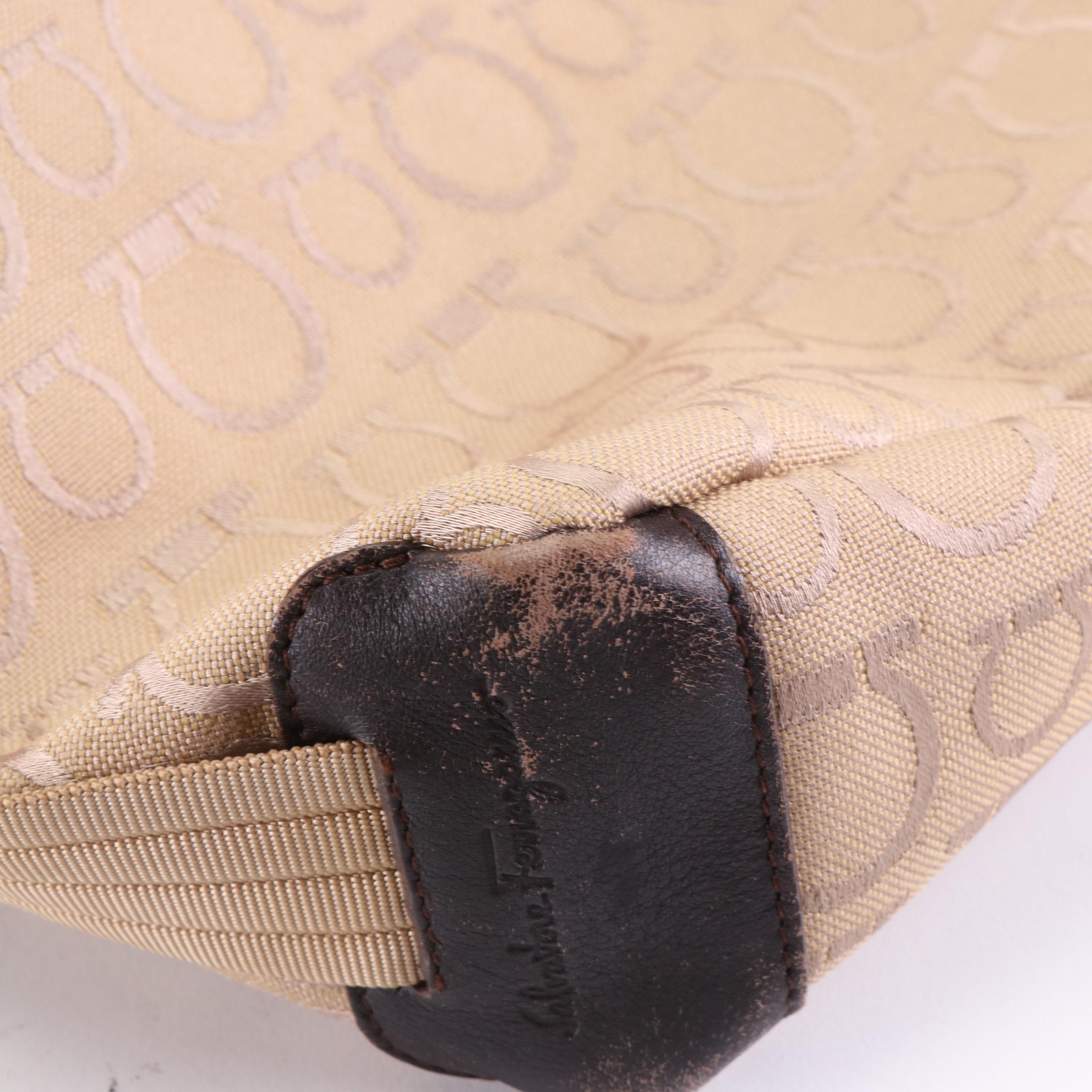 Salvatore Ferragamo Gancini Canvas and Leather Trim Tote