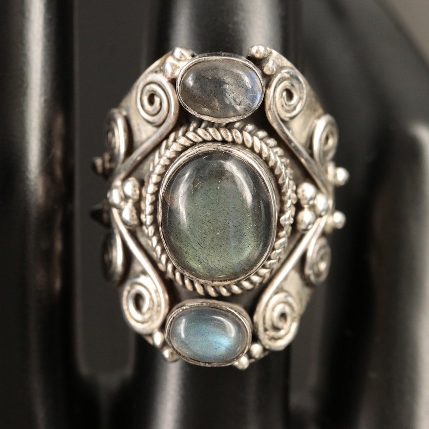 Sterling Labradorite Bali Style Ring