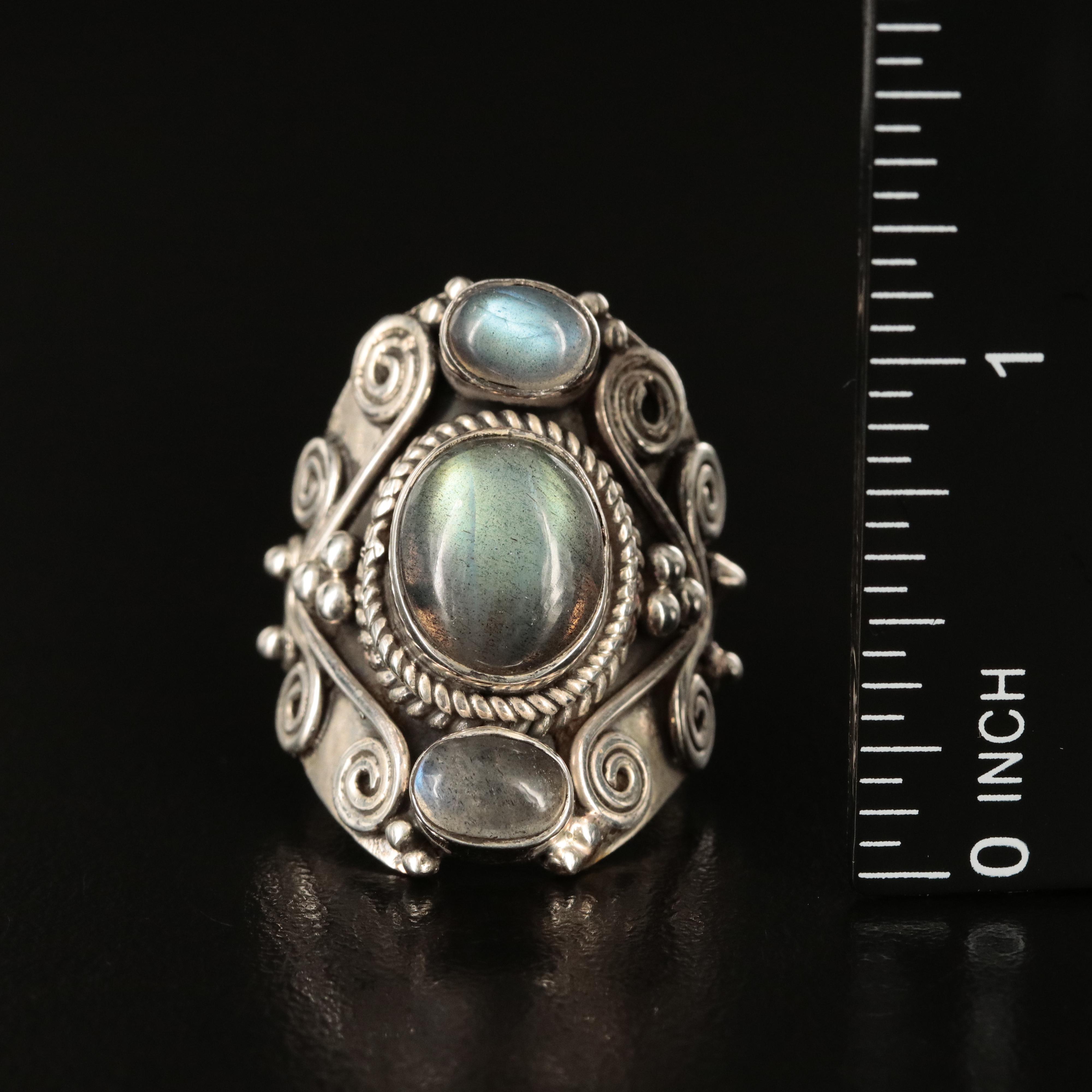 Sterling Labradorite Bali Style Ring
