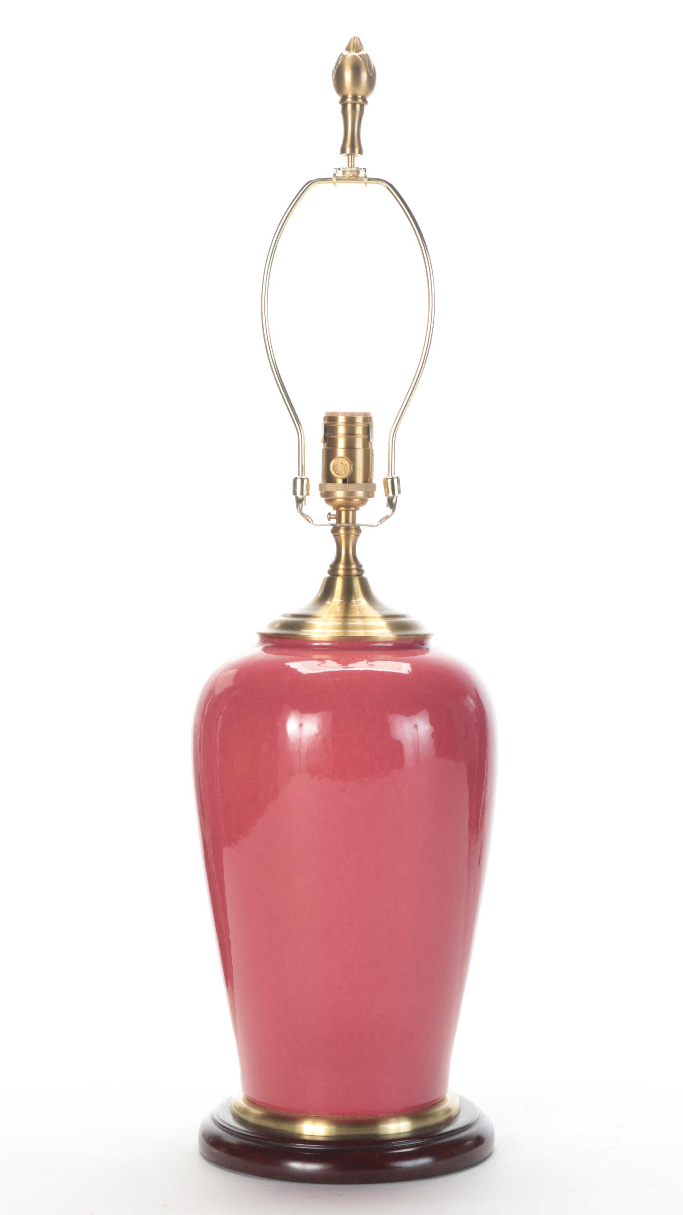 Wildwood Coral Colored Ceramic and Brass Table Lamp, Late 20th Century