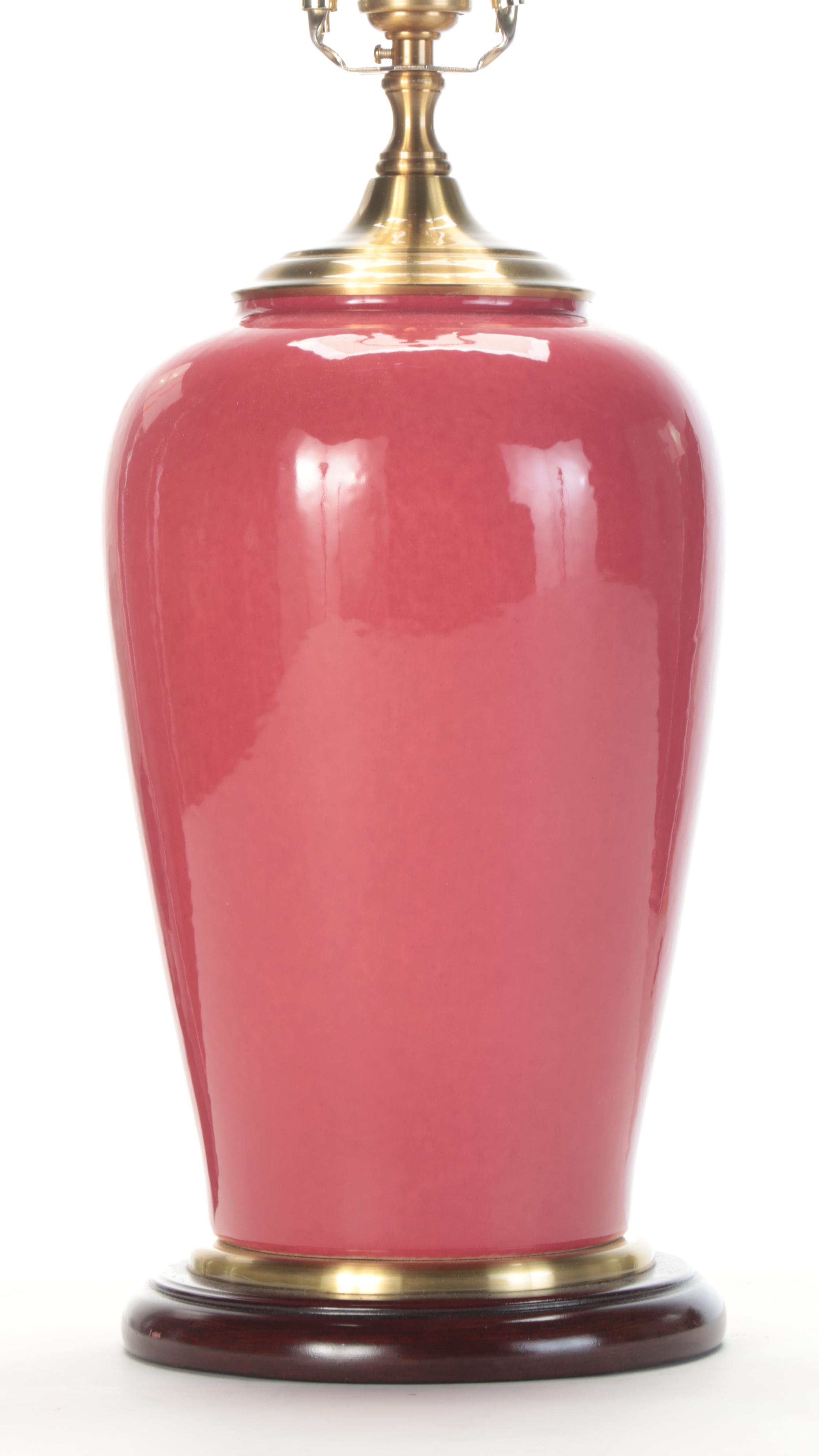 Wildwood Coral Colored Ceramic and Brass Table Lamp, Late 20th Century