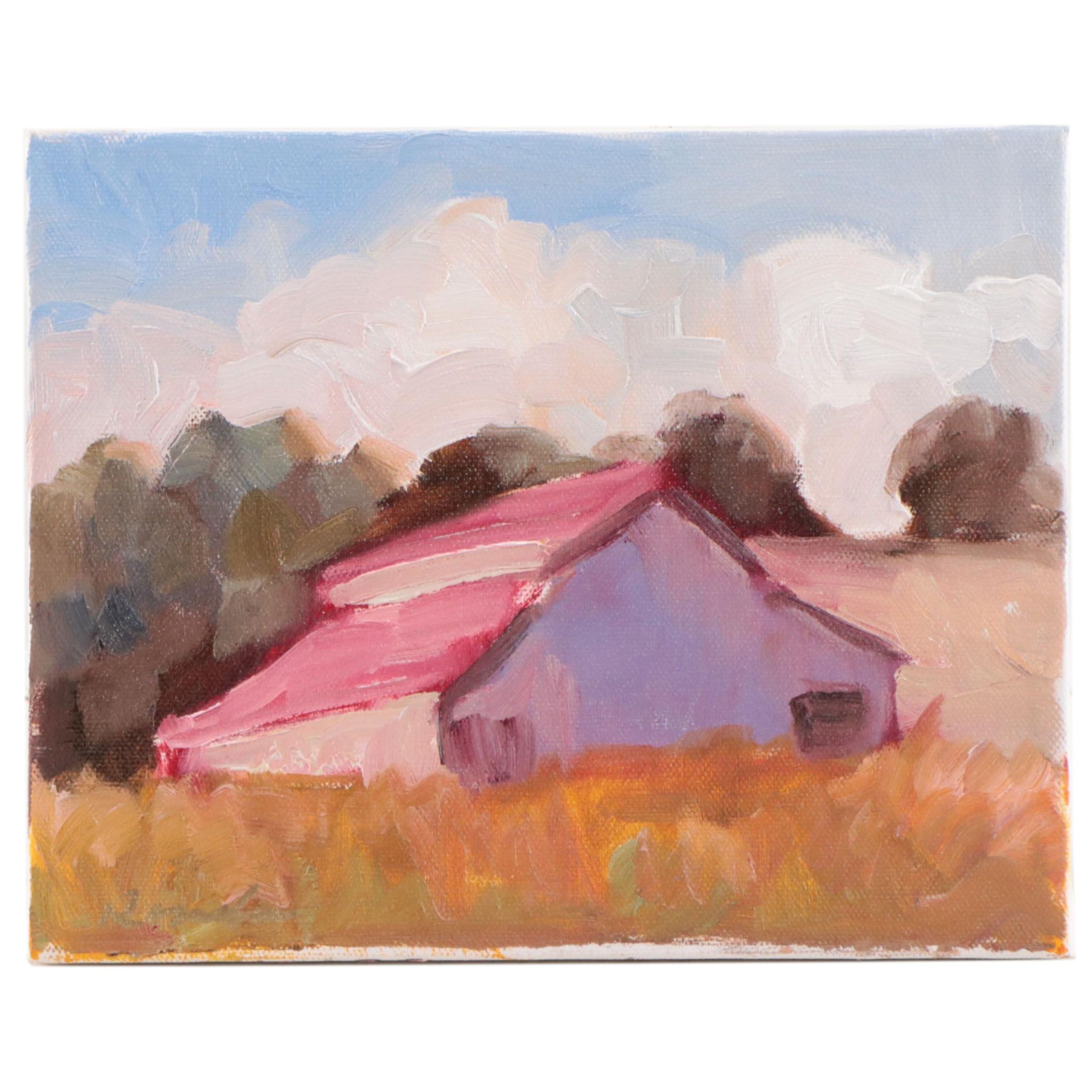 Sally Rosenbaum Oil Painting of Barn, 21st Century