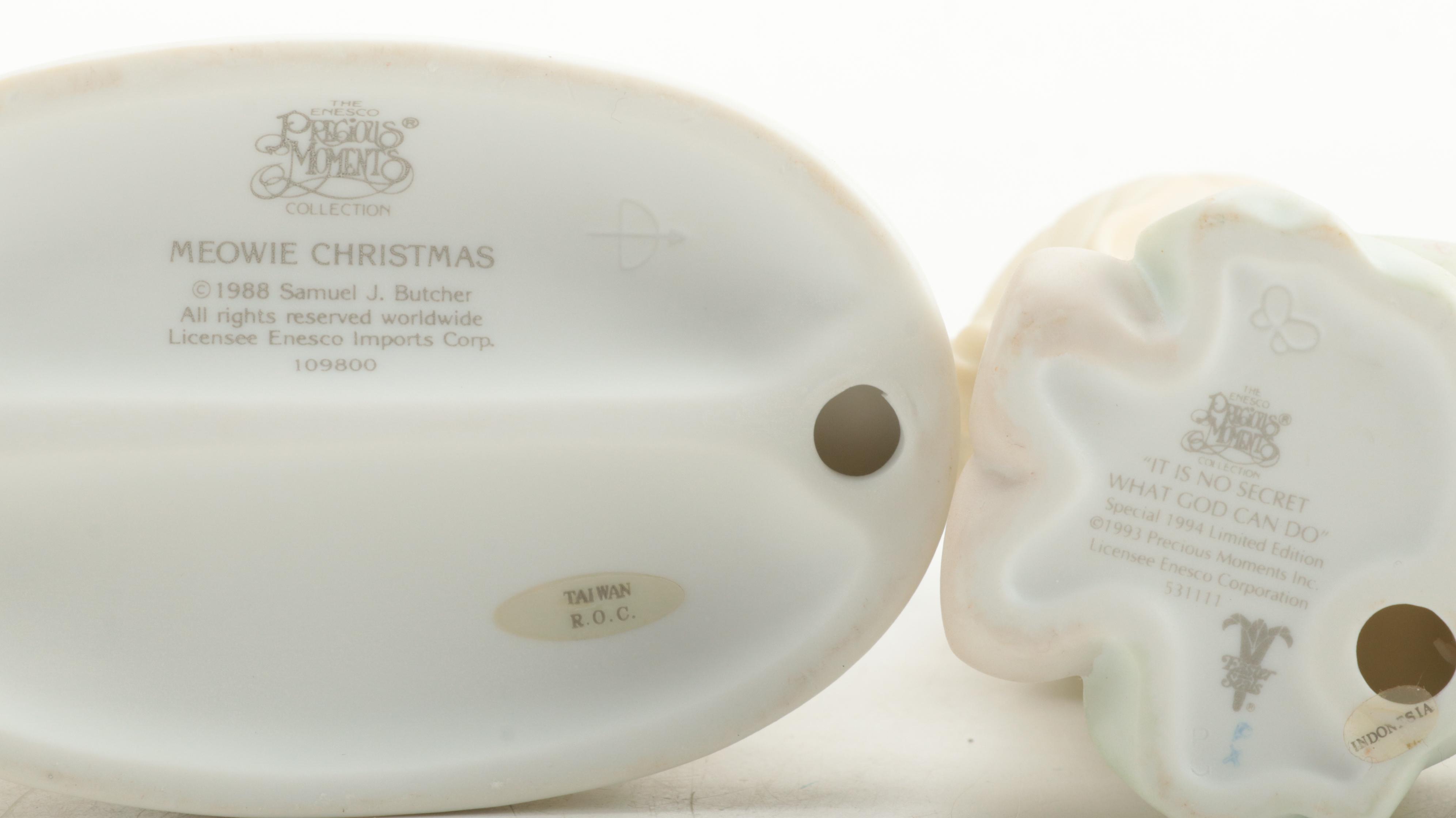 Precious Moments Porcelain Figurines Including "Meowie Christmas," and More
