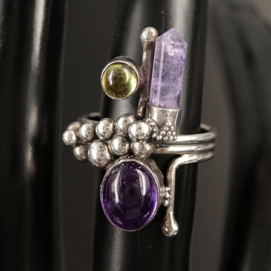 Studio Style Sterling Amethyst and Peridot Ring