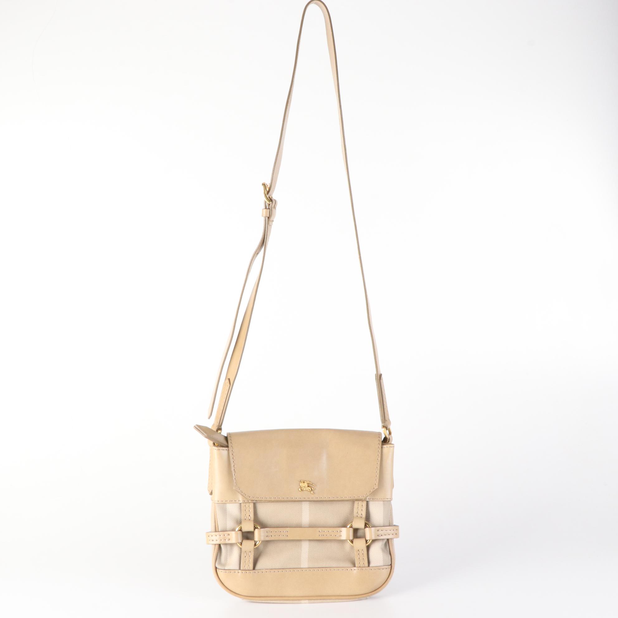 Burberry Small Crossbody Bag in Leather and Check Printed Canvas