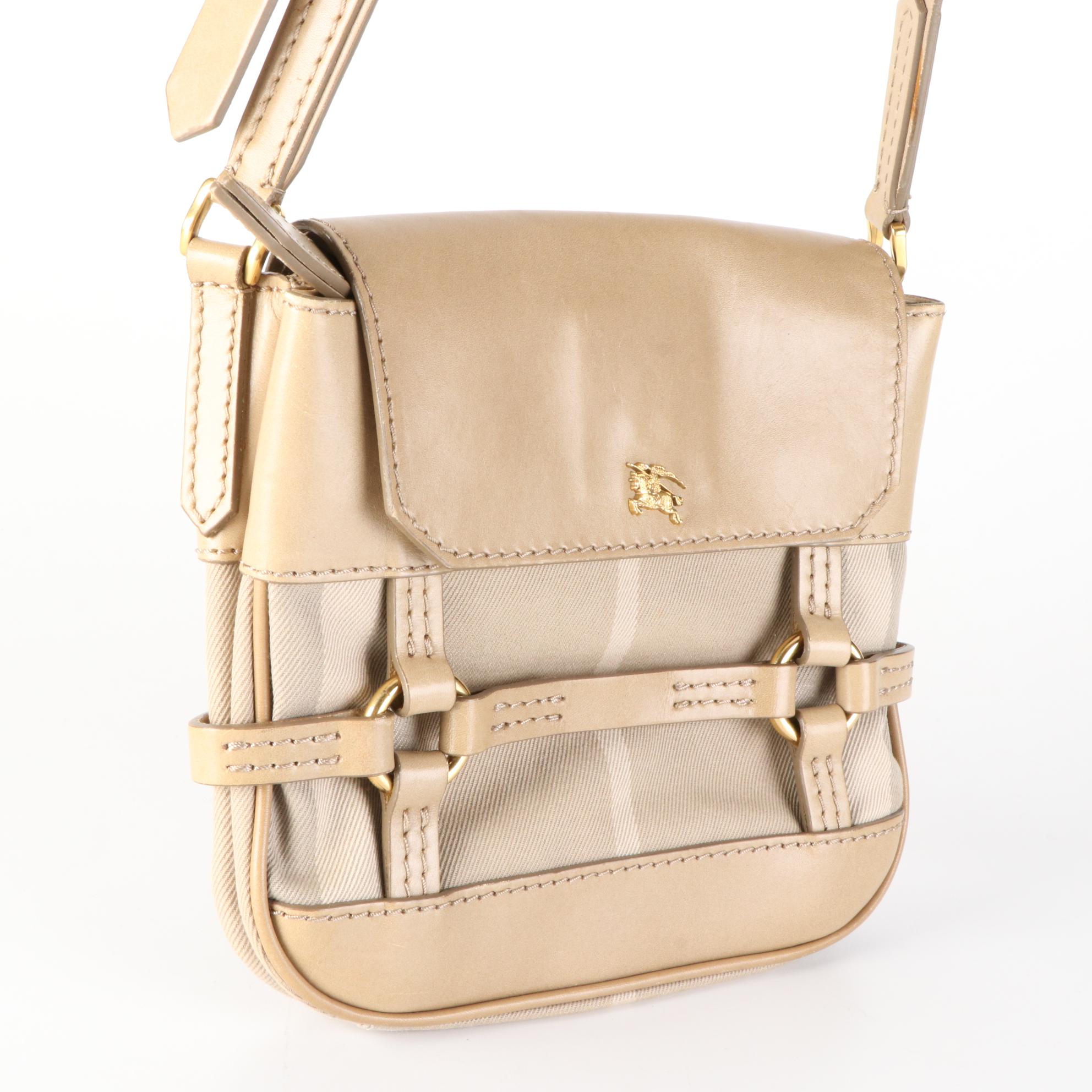 Burberry Small Crossbody Bag in Leather and Check Printed Canvas
