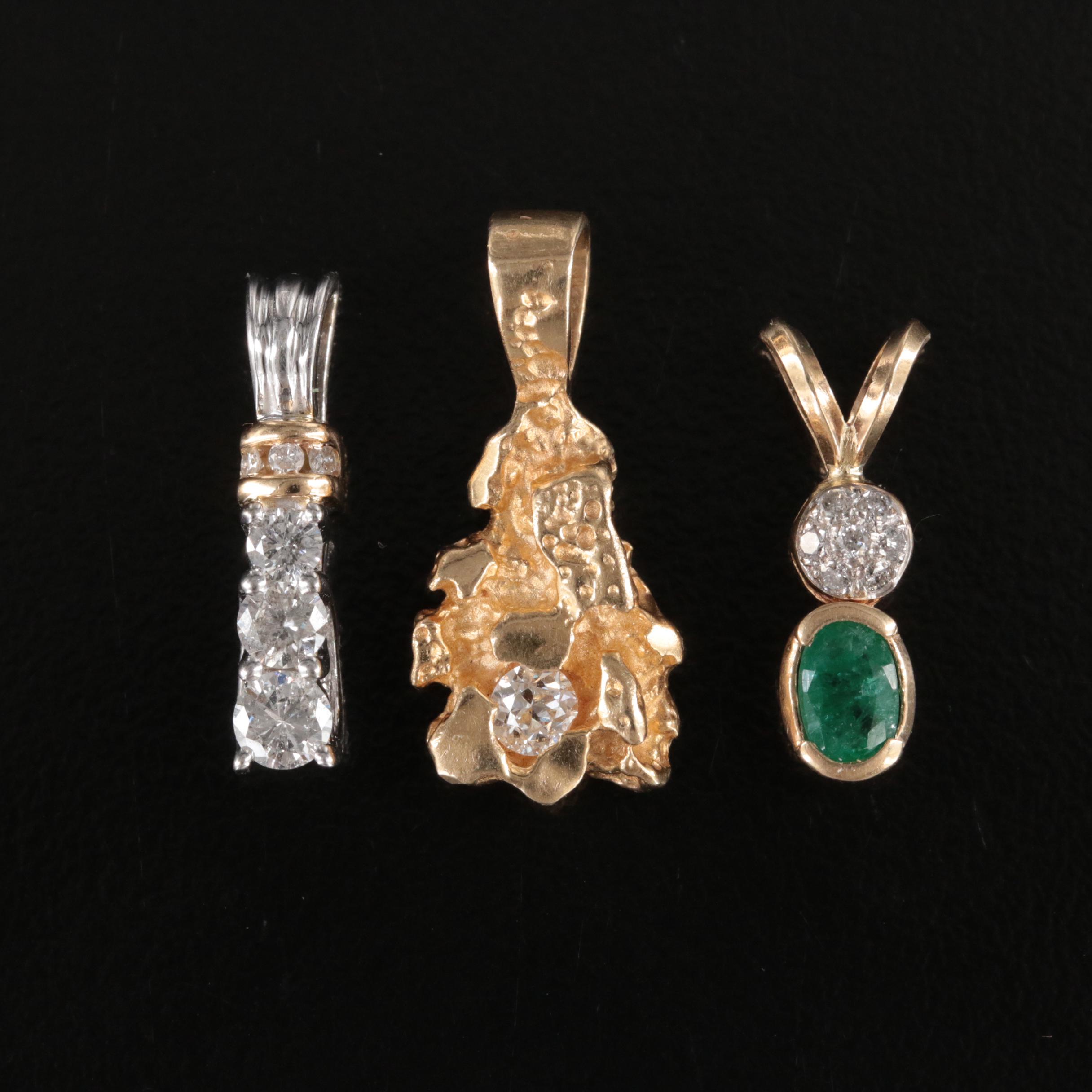 14K and 10K Emerald, Pearl and Diamond Pendants and Necklaces