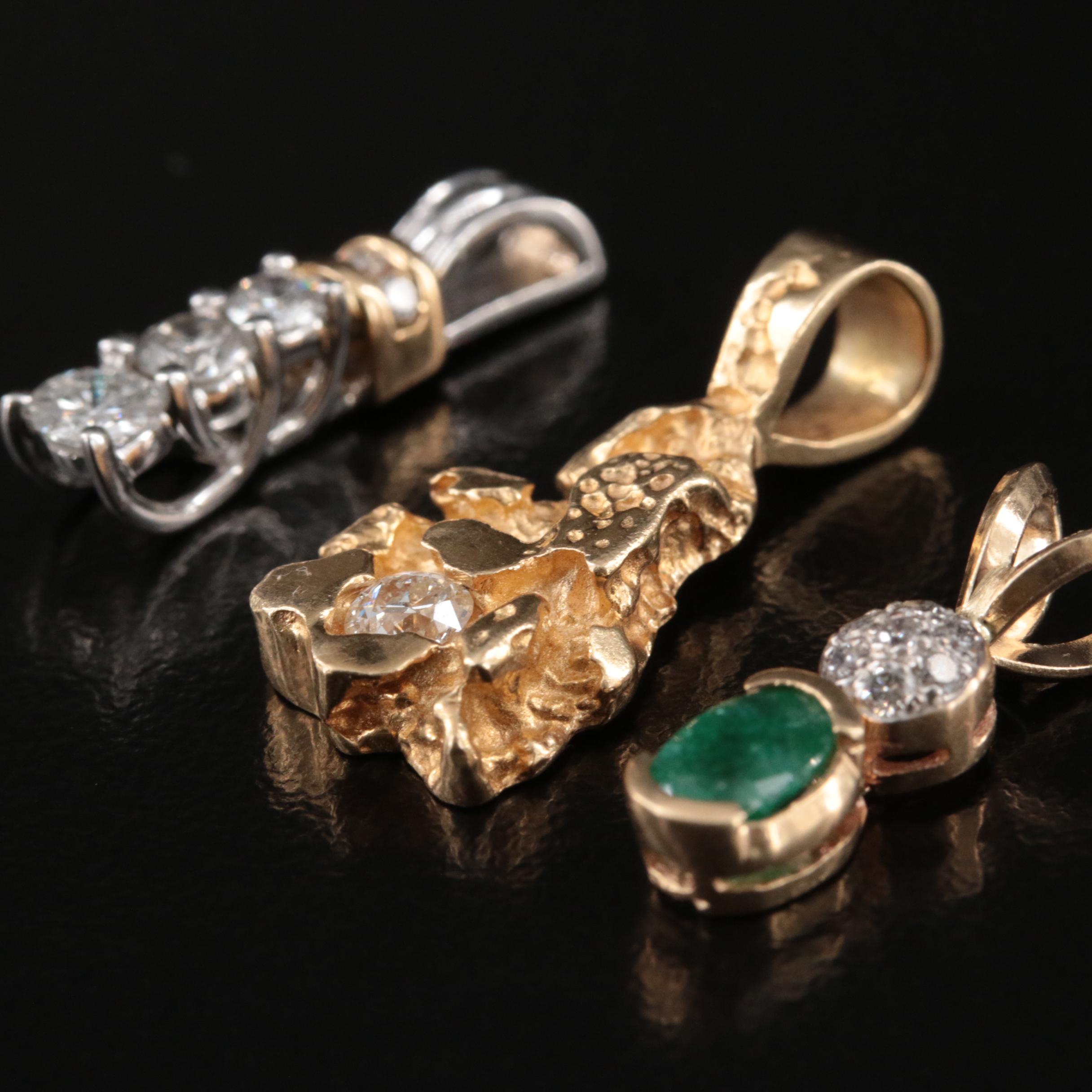 14K and 10K Emerald, Pearl and Diamond Pendants and Necklaces