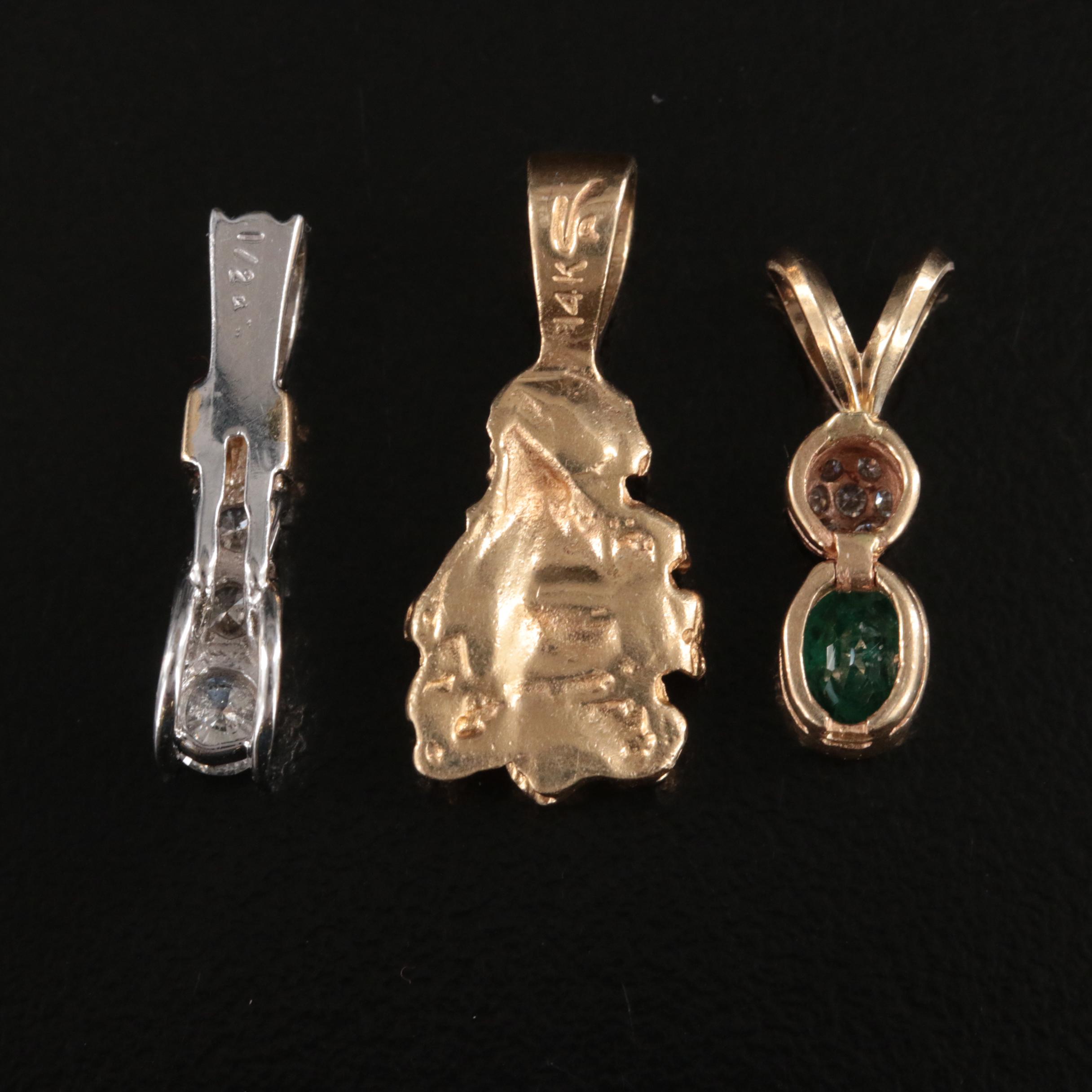 14K and 10K Emerald, Pearl and Diamond Pendants and Necklaces