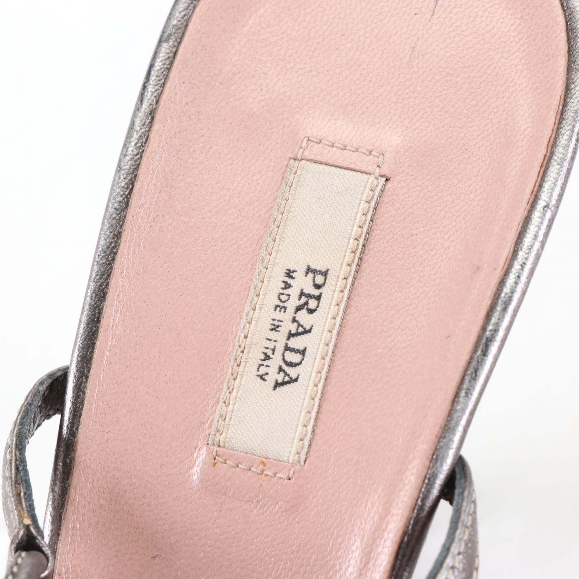 Prada Pointed Toe Slingbacks in Argento Silver Lace