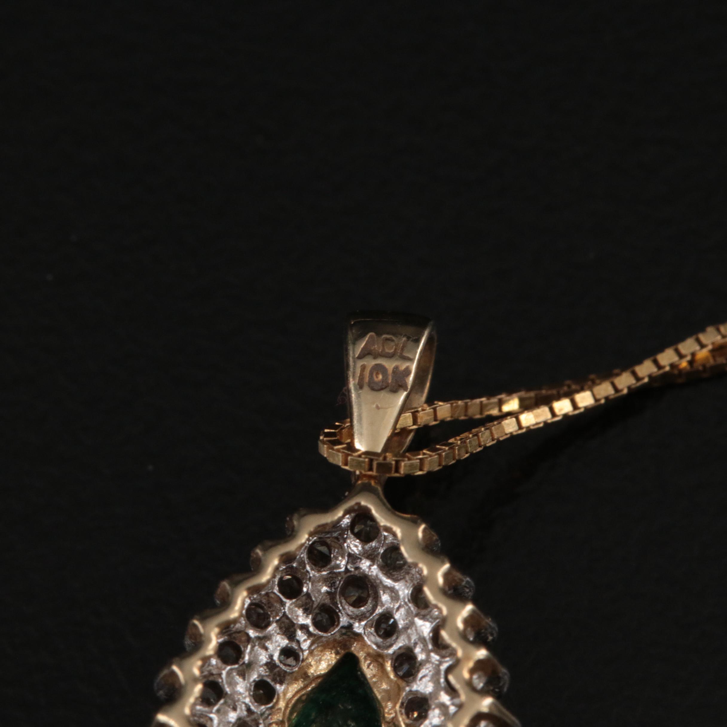 14K and 10K Emerald, Pearl and Diamond Pendants and Necklaces