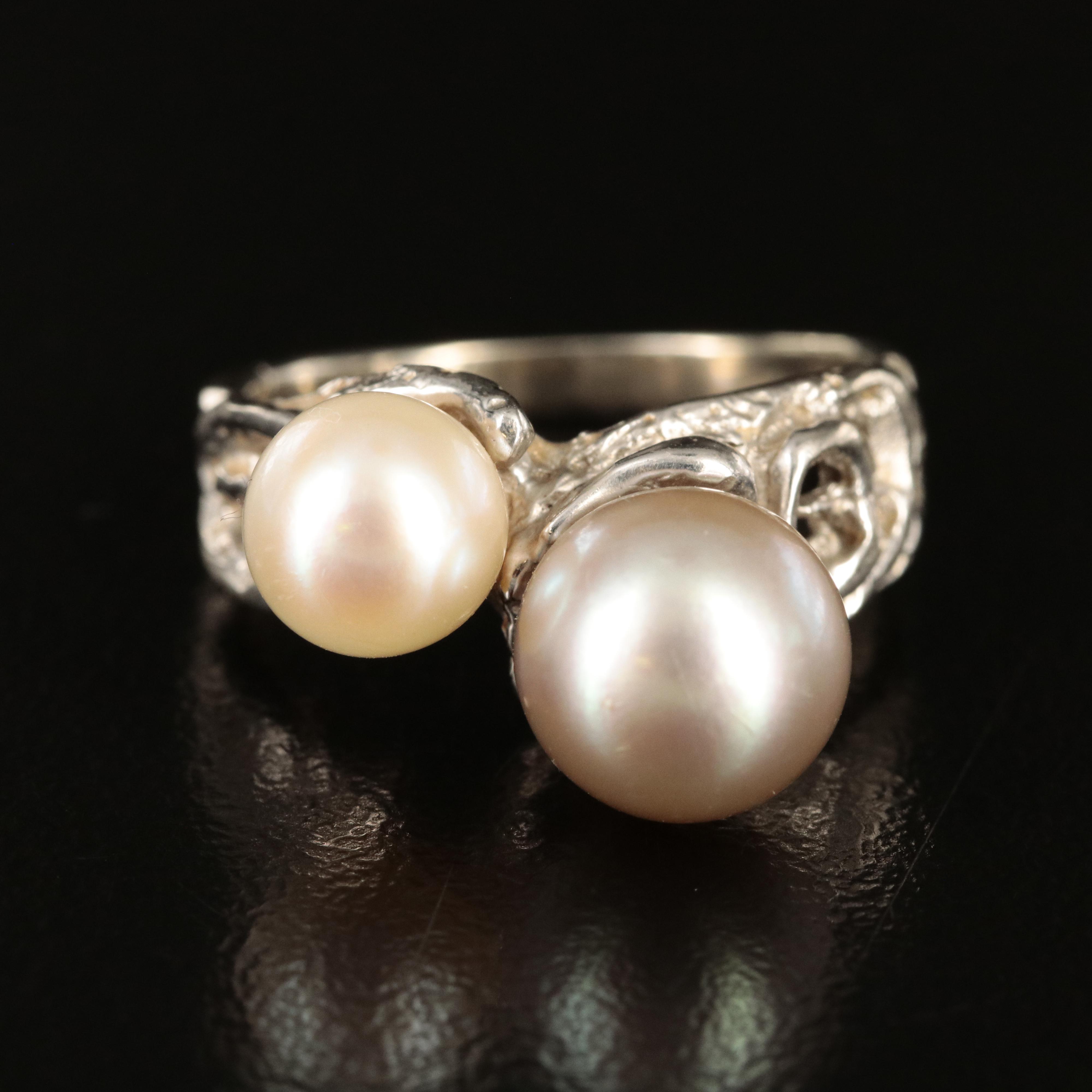 Brutalist Style 14K Pearl Ring
